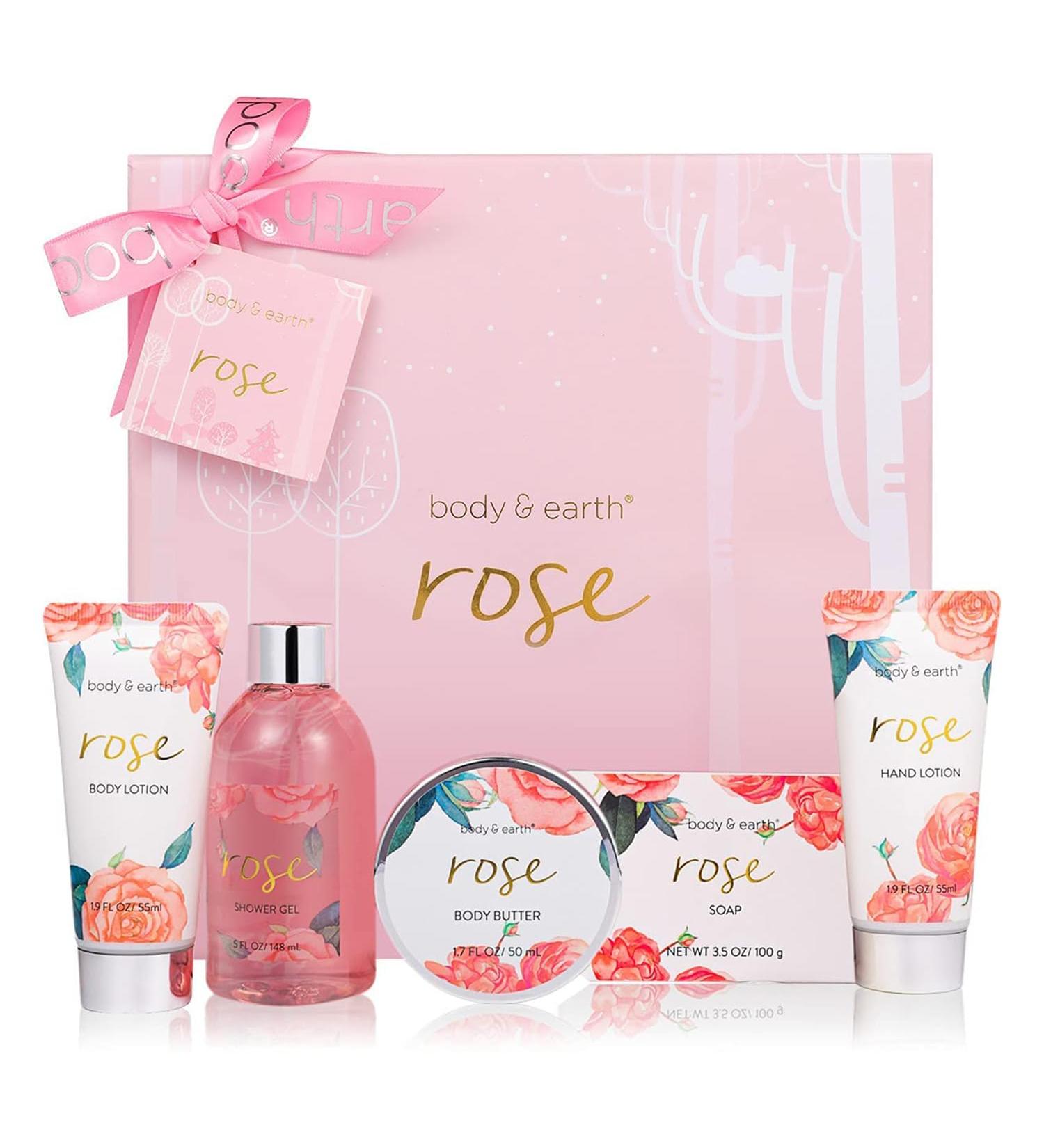 BODY & EARTH Rose Bath Spa Gift Set - 5 Piece Box for Women | Pamper & Relax with Soap, Shower Gel, Body Butter, and Lotion | Ideal Birthday & Christmas Gifts for Her - Buy Online on SooperMarket.com