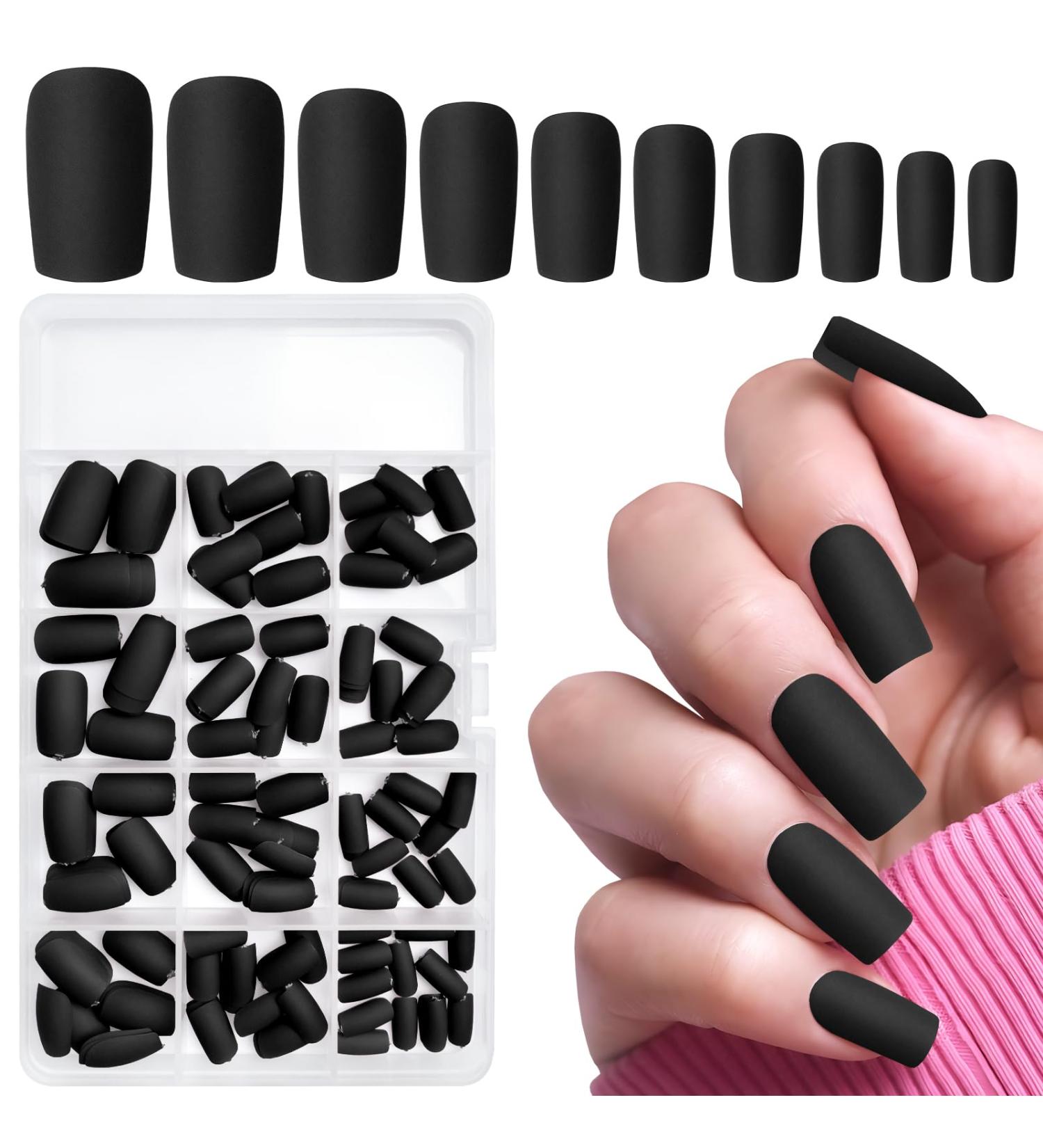 LuckForever 240pc Matte Black Square Press On Nails - Medium Glue On Acrylic Nail Set | Full Cover Artificial Fingernails with Adhesive Tabs - Buy Online on SooperMarket.com