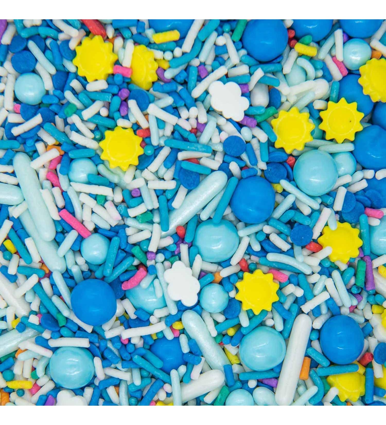Sprinkles for Cake Cookie Cupcake Decorating and Baking - Summer Cake Decorations Sprinkles and Toppings in Bright Blue Jimmies Yellow Nonpareils and Pink Confetti Quin with Sun Candy Sprinkles Clear Skies - Buy Online on SooperMarket.com