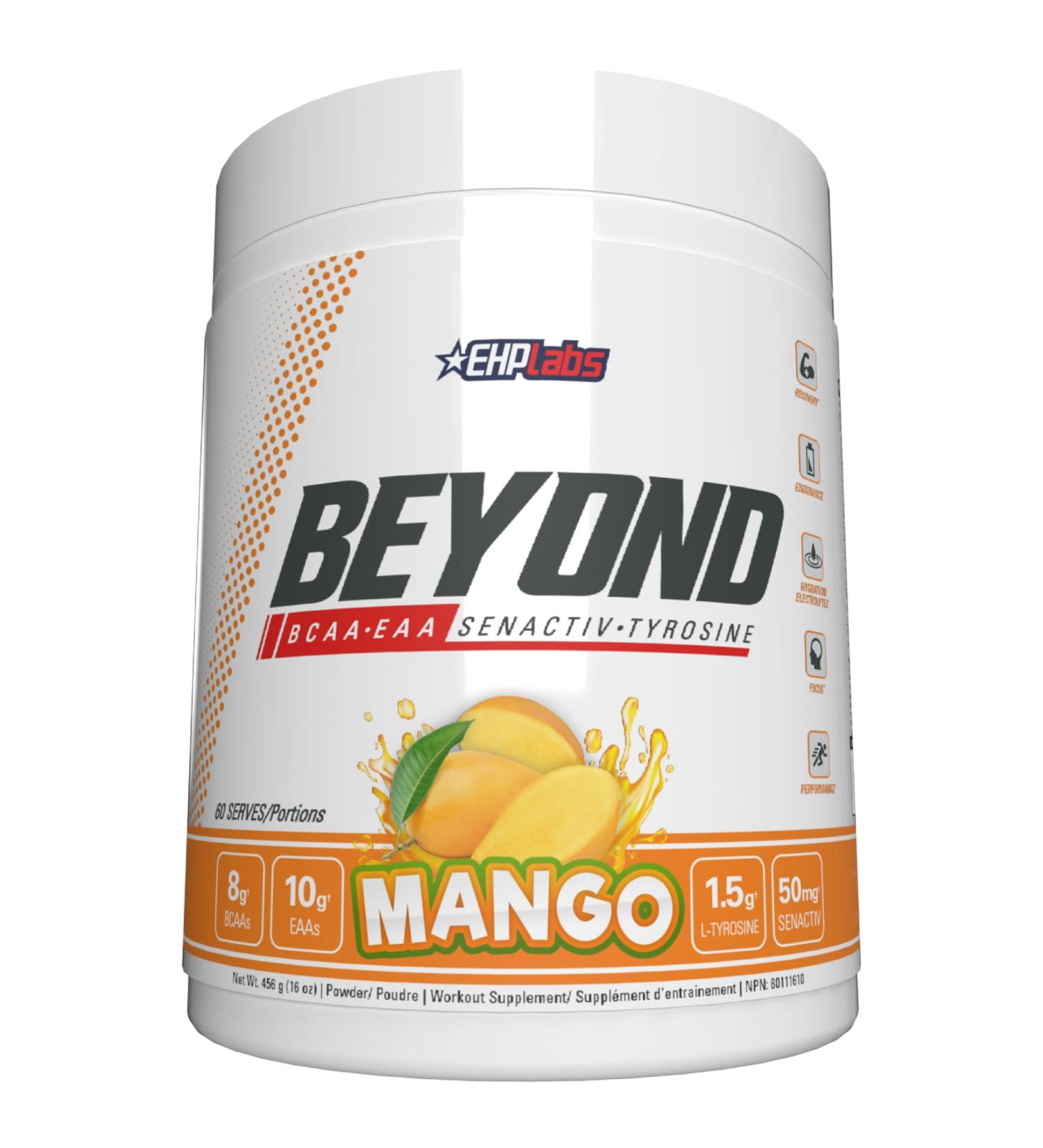 EHP Labs Beyond BCAA Powder Amino Acids Supplement for Muscle Recovery - 8g of Sugar Free BCAAs Amino Acids Post Workout Recovery Powder & 10g of EAA Amino Acids Powder - 60 Servings (Mango) - Buy Online on SooperMarket.com