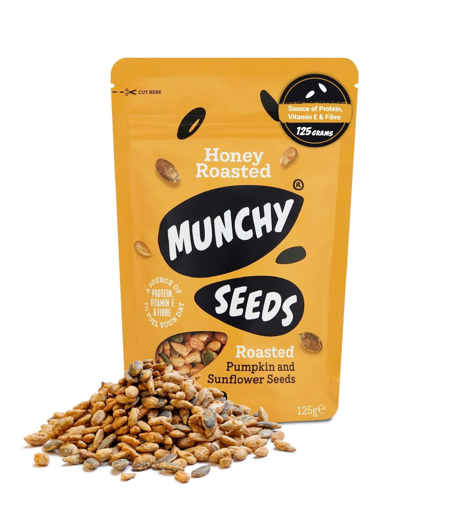 MUNCHY SEEDS Honey Roasted Sweet Mix of Sunflower & Pumpkin Seed Protein Snack Source of Fibre & Vitamin E Delicious Sweet Flavour Gluten & Wheat-Free Snacks for Kids & Adults - 125g Honey Roasted 125 g (Pack of 1)