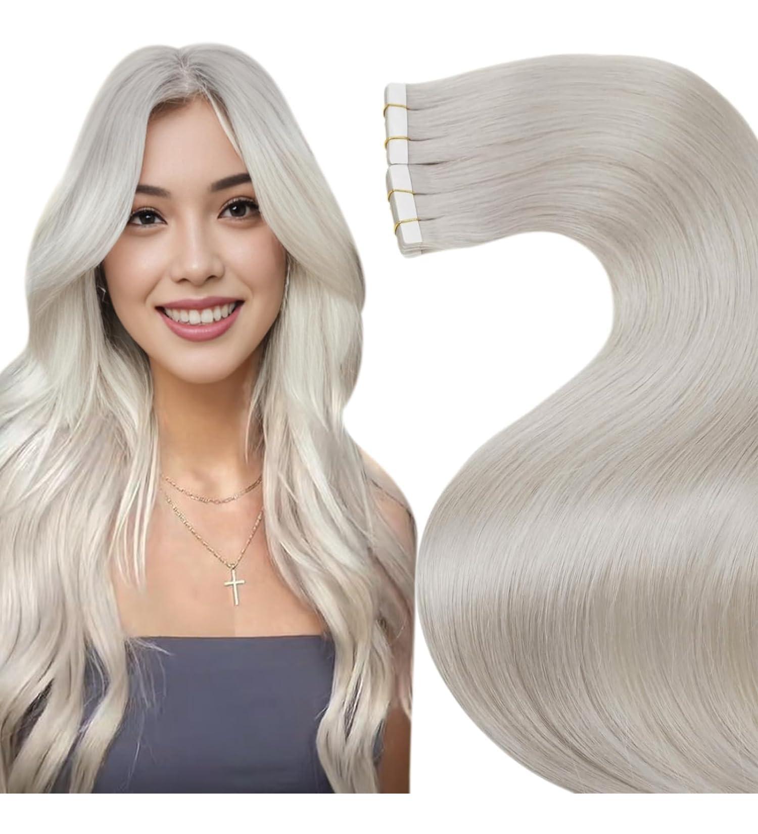 Laavoo 60cm Platinum Blonde Tape Extensions | Real Remy Hair | Invisible Tape In Extensions | 20pcs 50g #60 - Buy Online on SooperMarket.com