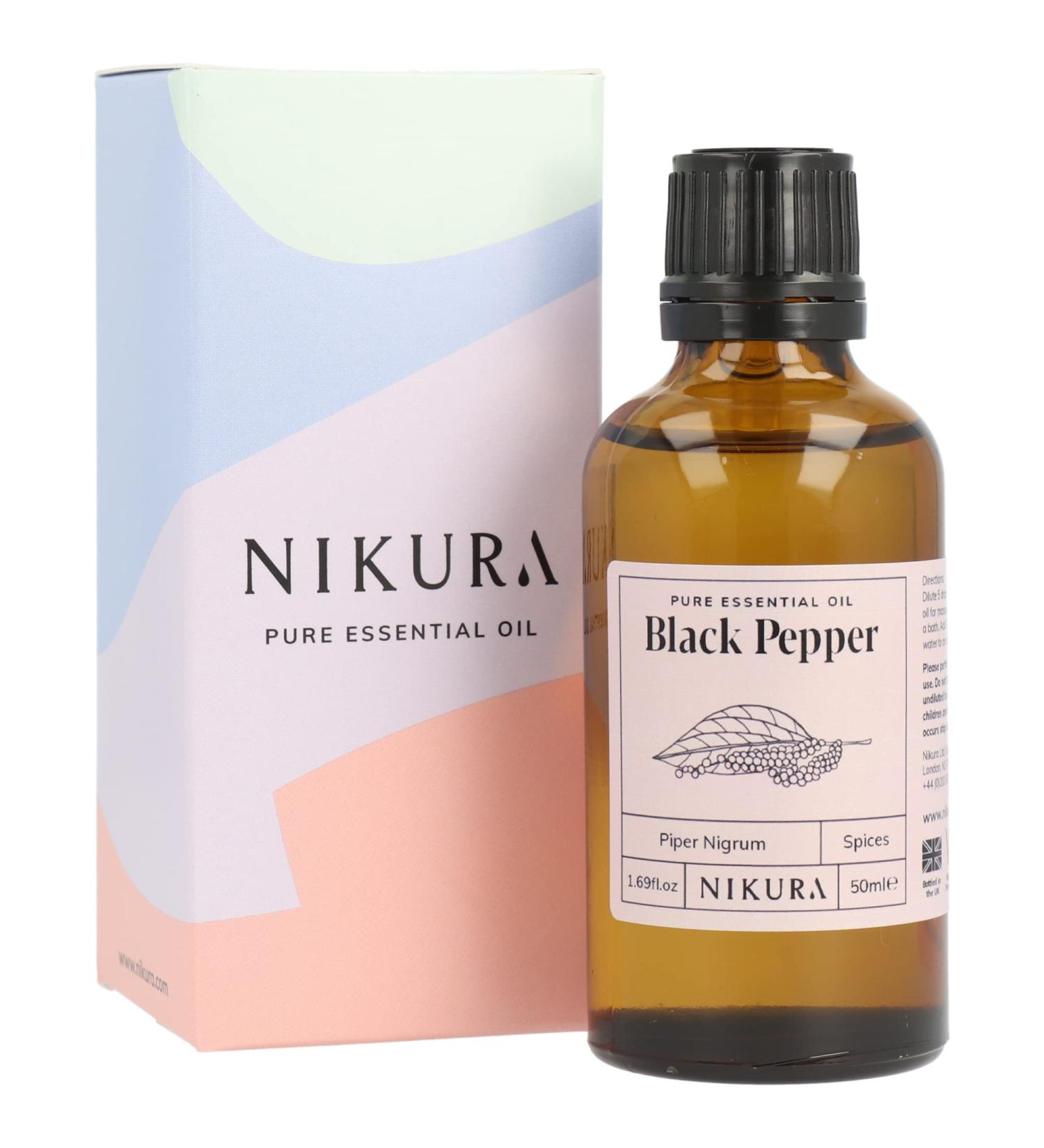Nikura Black Pepper Essential Oil 50ml - 100% Pure Natural Oil for Aromatherapy, Soap & Candle Making | Stress Relief & Craving Management | Vegan & UK Made - Buy Online on SooperMarket.com