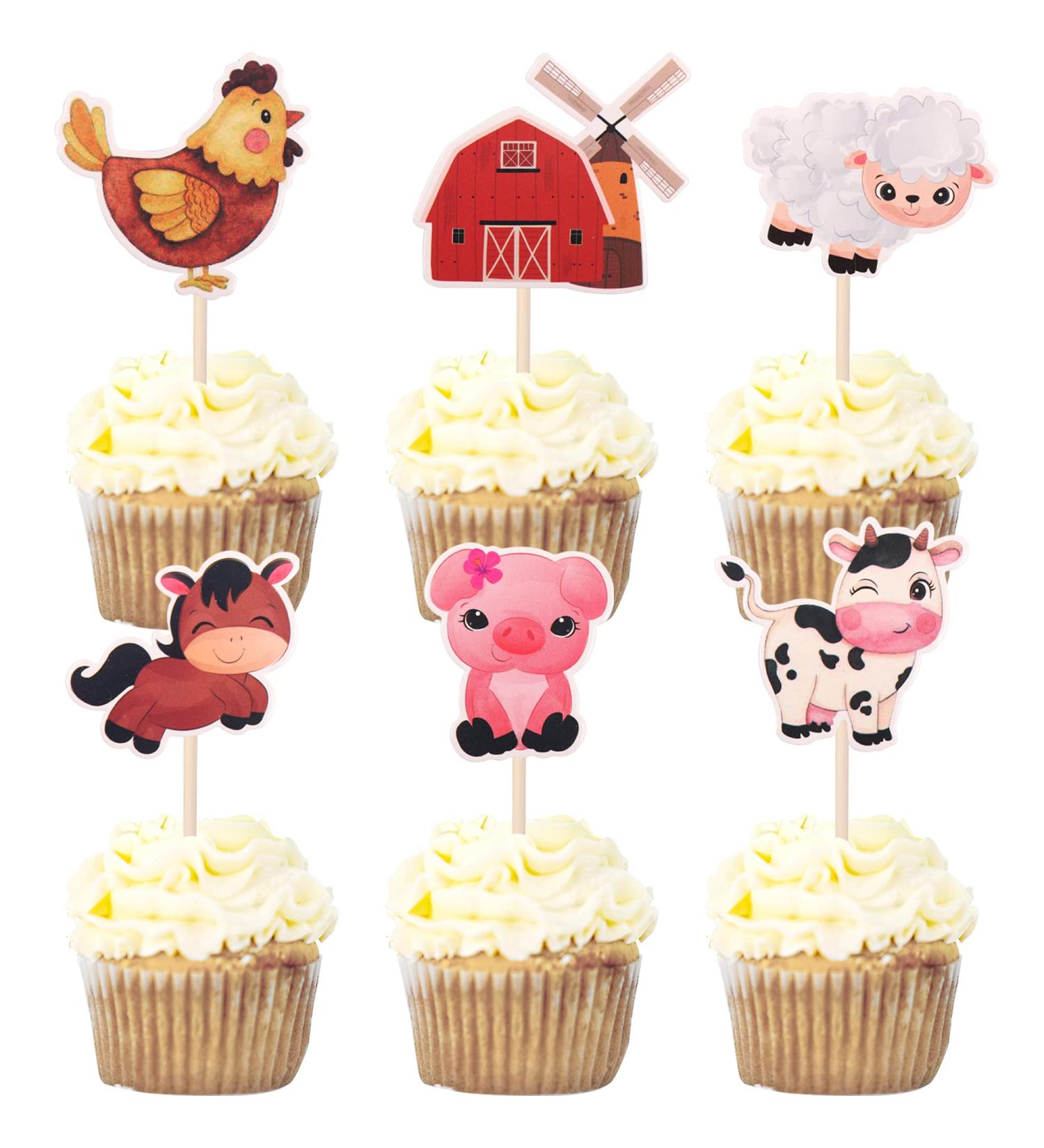 24 Farm Animal Cupcake Toppers - Barn Theme Birthday & Baby Shower Decorations - Buy Online on SooperMarket.com