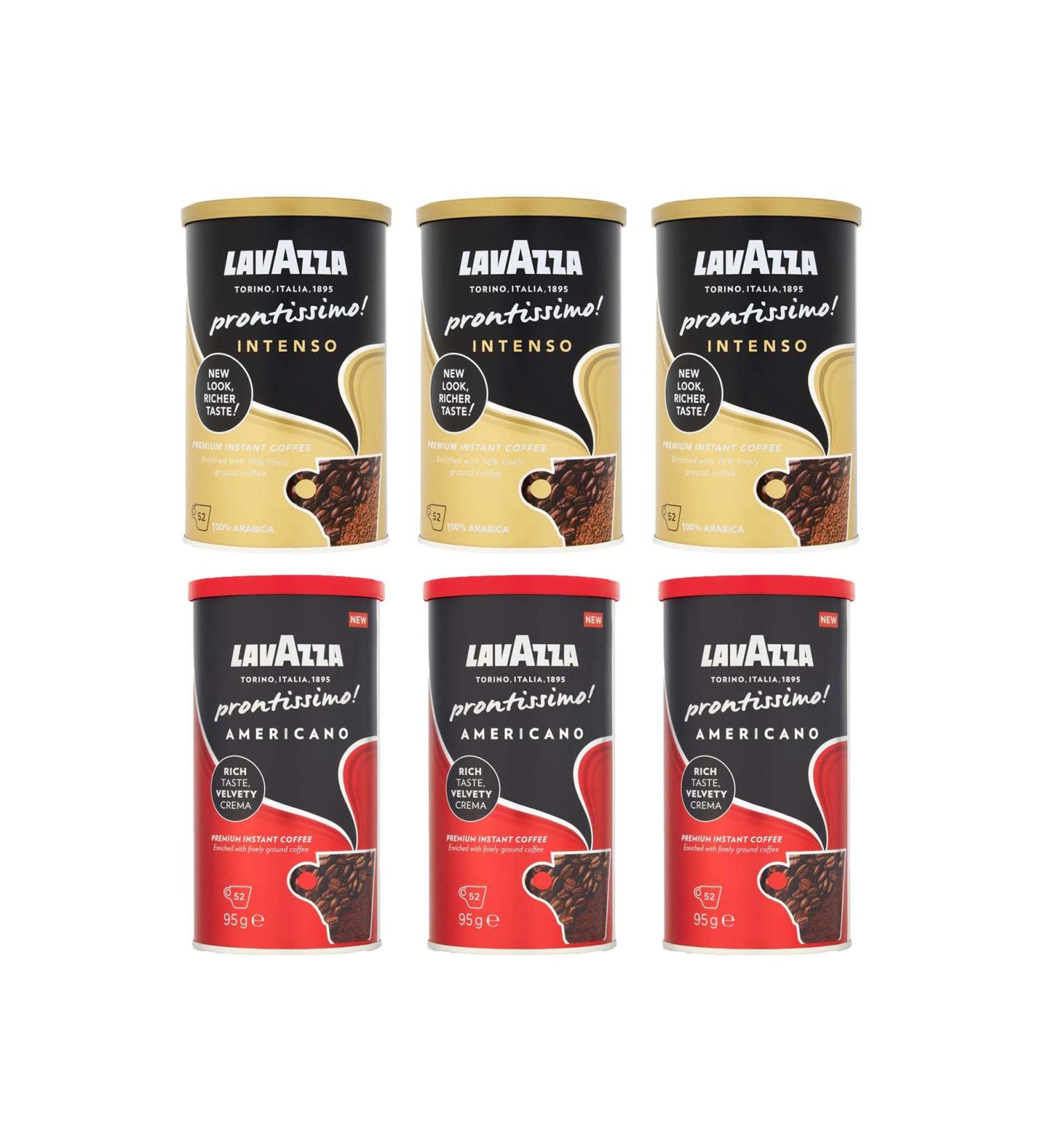 Instant Coffee Bundle with Lavazza Prontissimo Intenso 95g x3 and Americano 95g x3 - Dark Roast (Pack of 6) - Buy Online on SooperMarket.com