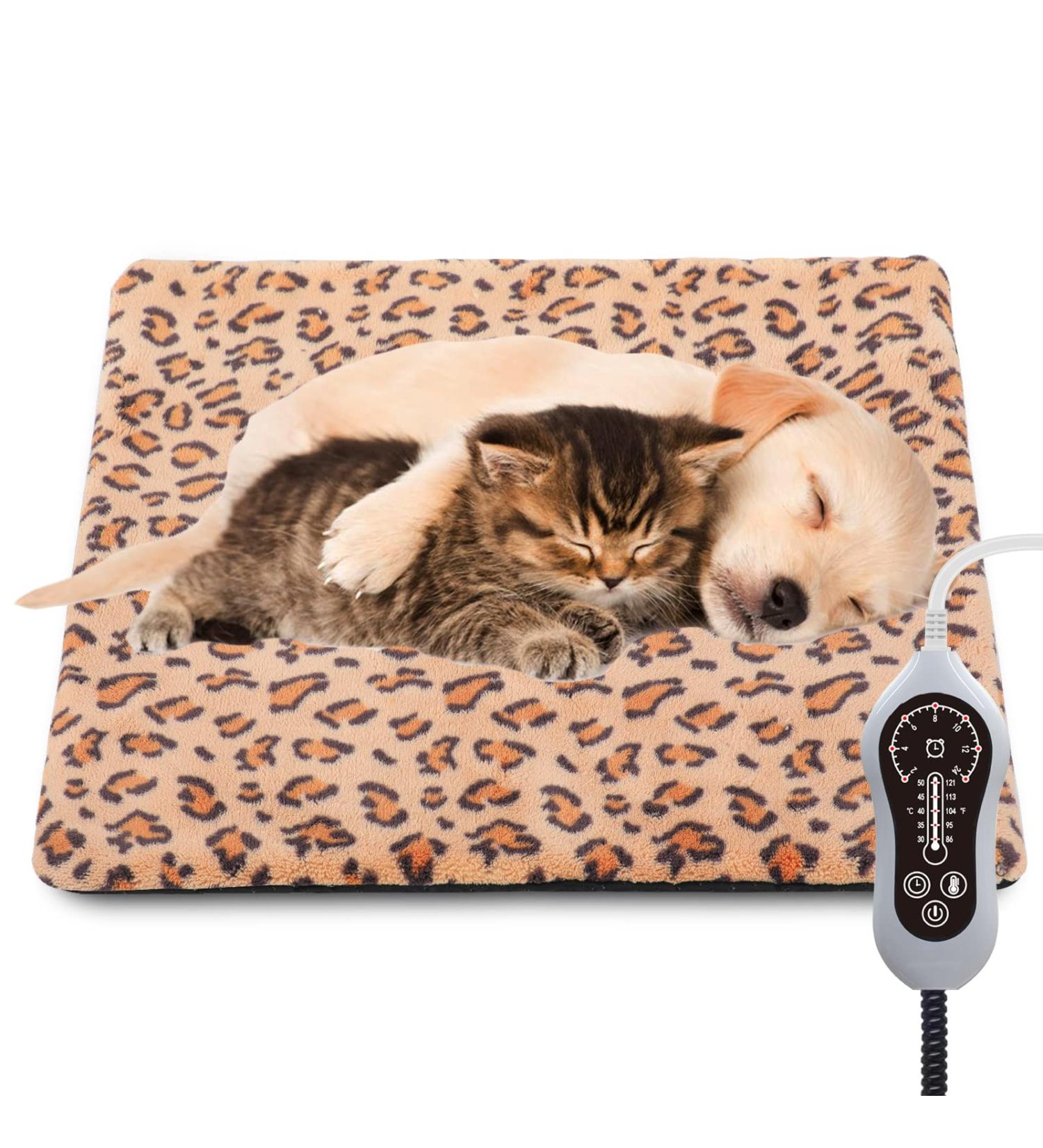 Adjustable Pet Heating Pad | Timer & Chew Resistant Cord | Waterproof Blanket for Cats & Dogs | 15X18 Beige - Buy Online on SooperMarket.com