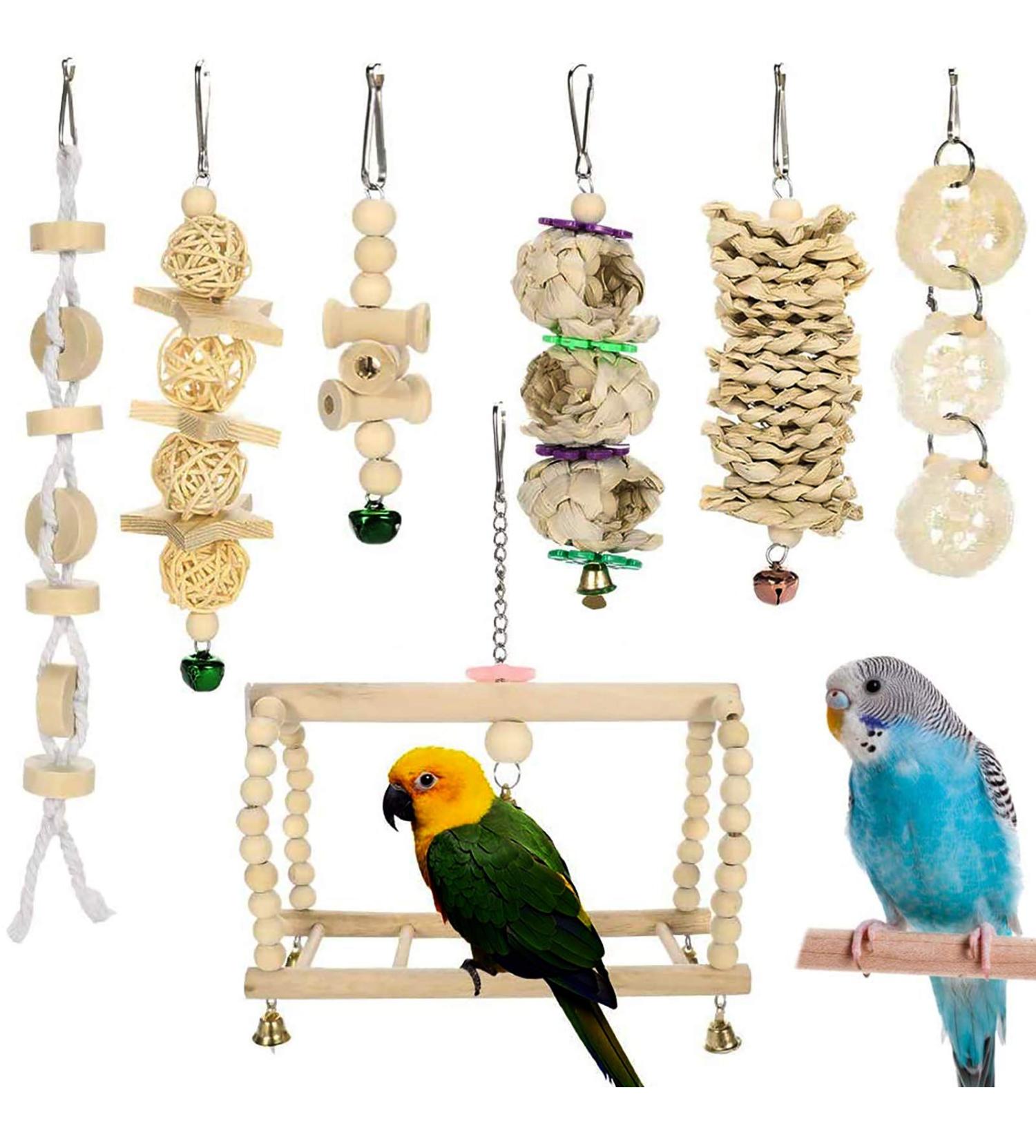 Yorgewd 7 Pack Bird Toys Natural Wood Small Bird Cage Toys Small Parrot Swing Chewing Toys for Budgies Small Parakeets Conures Love Birds Cockatiel Finches - Buy Online on SooperMarket.com