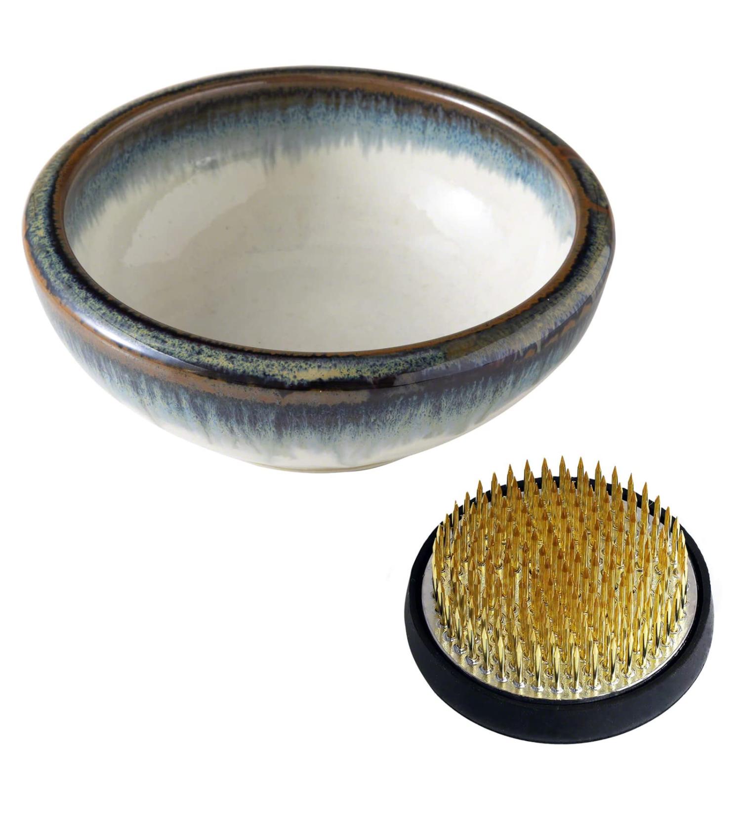 Wazakura Minoyaki Series Japanese Ikebana Essential Tool Kit - White & Blue Kenzan + Brass Kenzan - Floral Arranging Set - Buy Online on SooperMarket.com