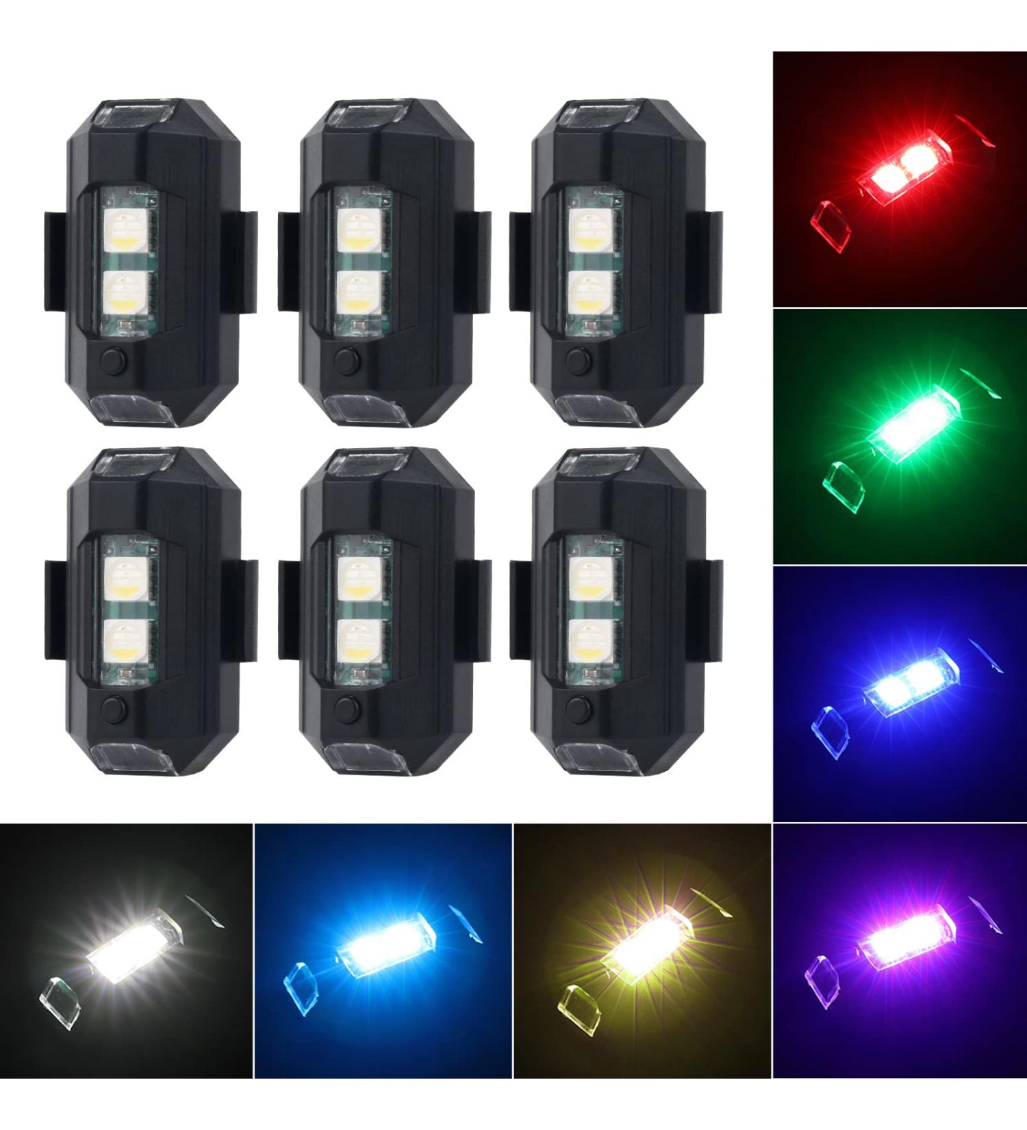 LECART 6 Pcs Rechargeable LED Aircraft Strobe Lights | 7 Colors Anti Collision Light for Motorcycle, Car, E-Bike, Drone, RC Boat, Bicycle - Buy Online on SooperMarket.com