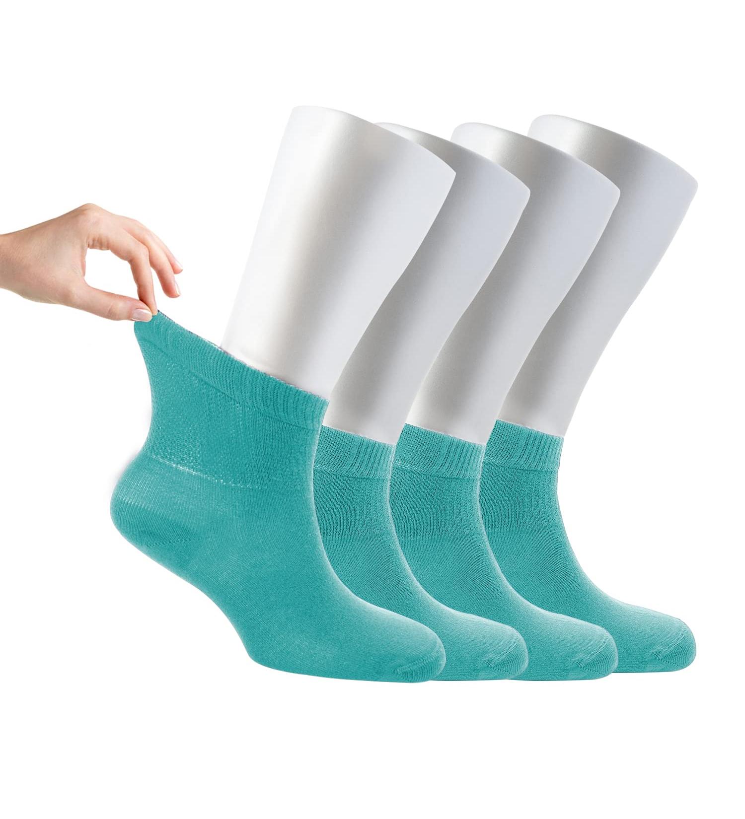 Cosyfeel Women Loose Diabetic Socks | 4-Pack Neuropathy Ankle Socks for Ladies | Super Soft Eco-Friendly Bamboo Material | Durable with Seamless Toe | Multicolour Patterns | 4 Seasons 7-9 1/2 BLUE CURACAO - Buy Online on SooperMarket.com