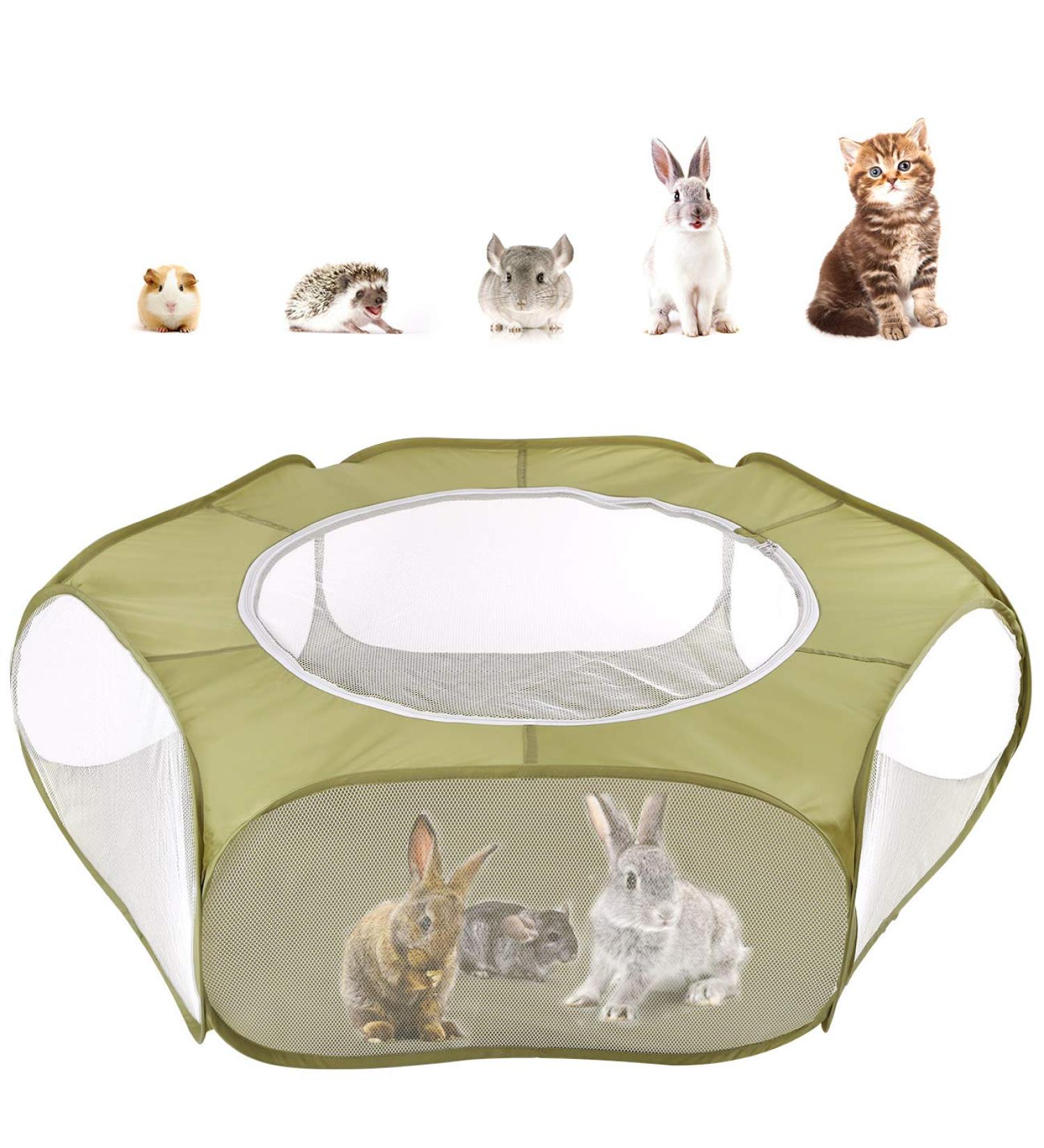 Pawaboo Small Animals Playpen - Waterproof Pet Cage Tent with Breathable Cover, Indoor/Outdoor Fence for Small Pets - Avocado Green - Buy Online on SooperMarket.com