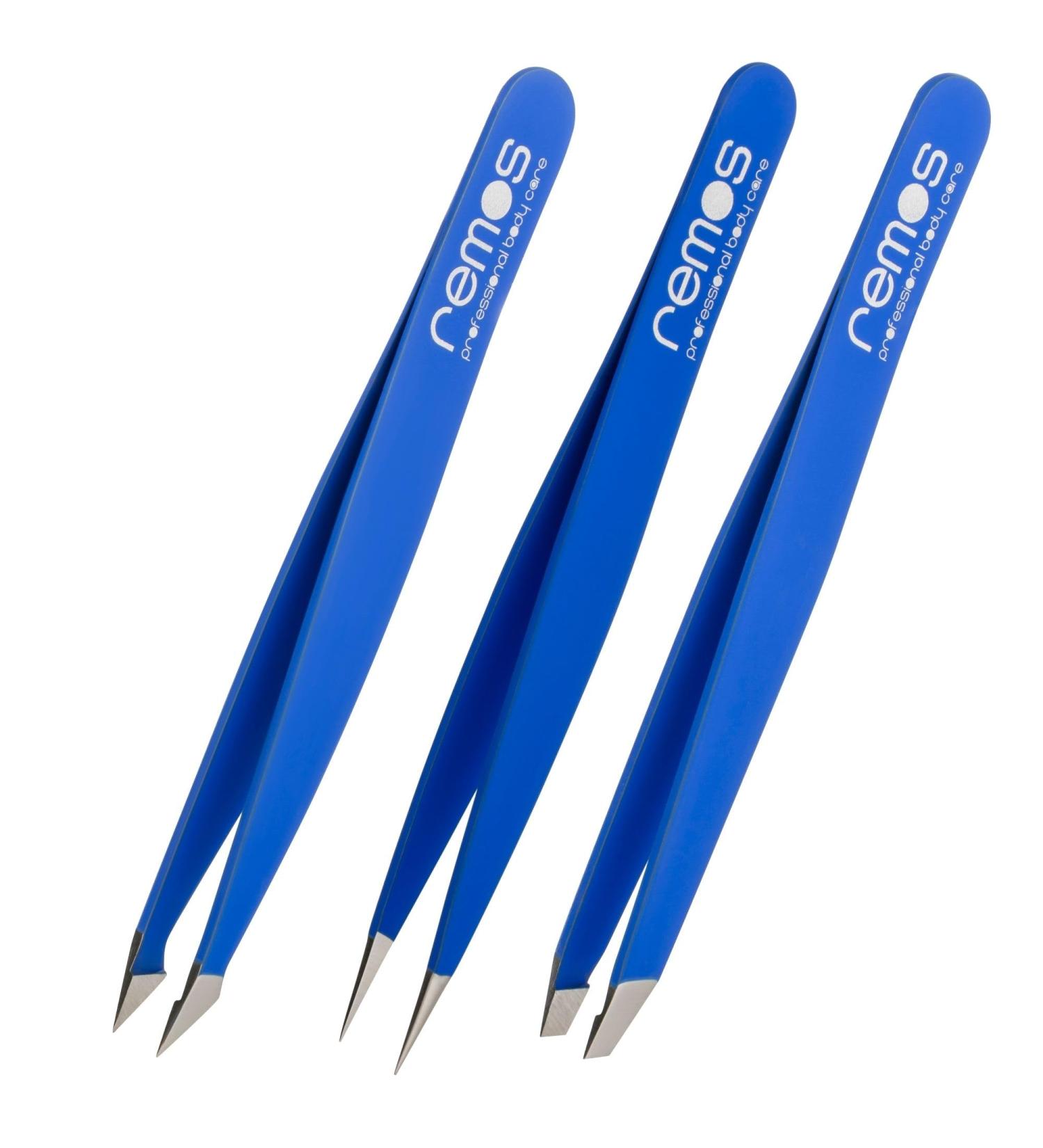 REMOS 3-Piece Tweezers Set - Eyebrow Splinter & Combination Tweezers in Dark Blue - Perfect for Precision Grooming - Buy Online on SooperMarket.com