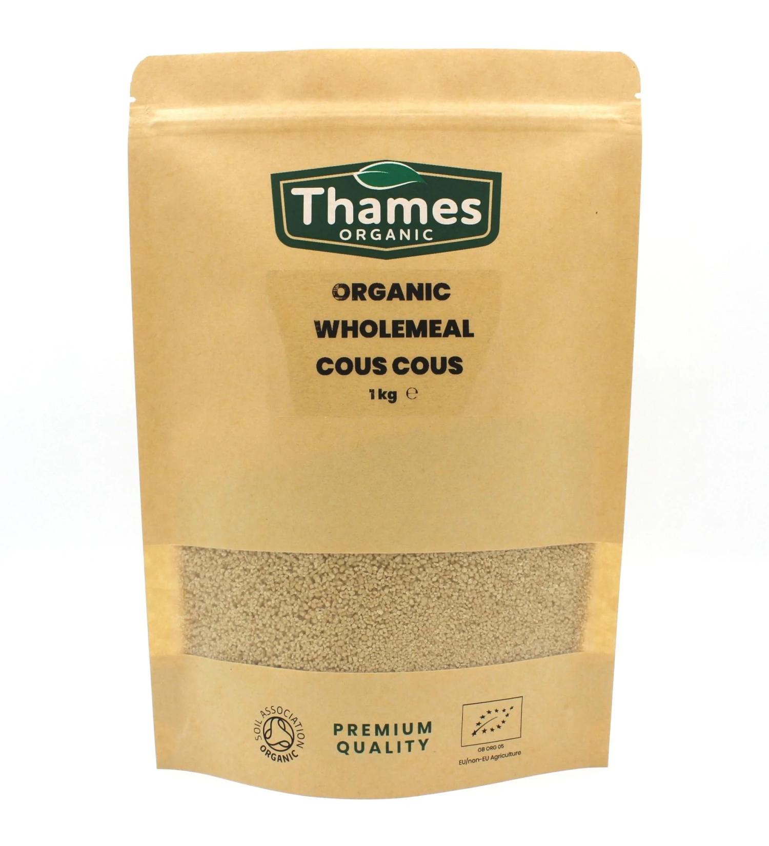 Thames Organic 1kg Wholemeal Couscous - Nutritious, Flavorful & Raw Vegan - Ideal for Salads, Stews & Side Dishes - Buy Online on SooperMarket.com