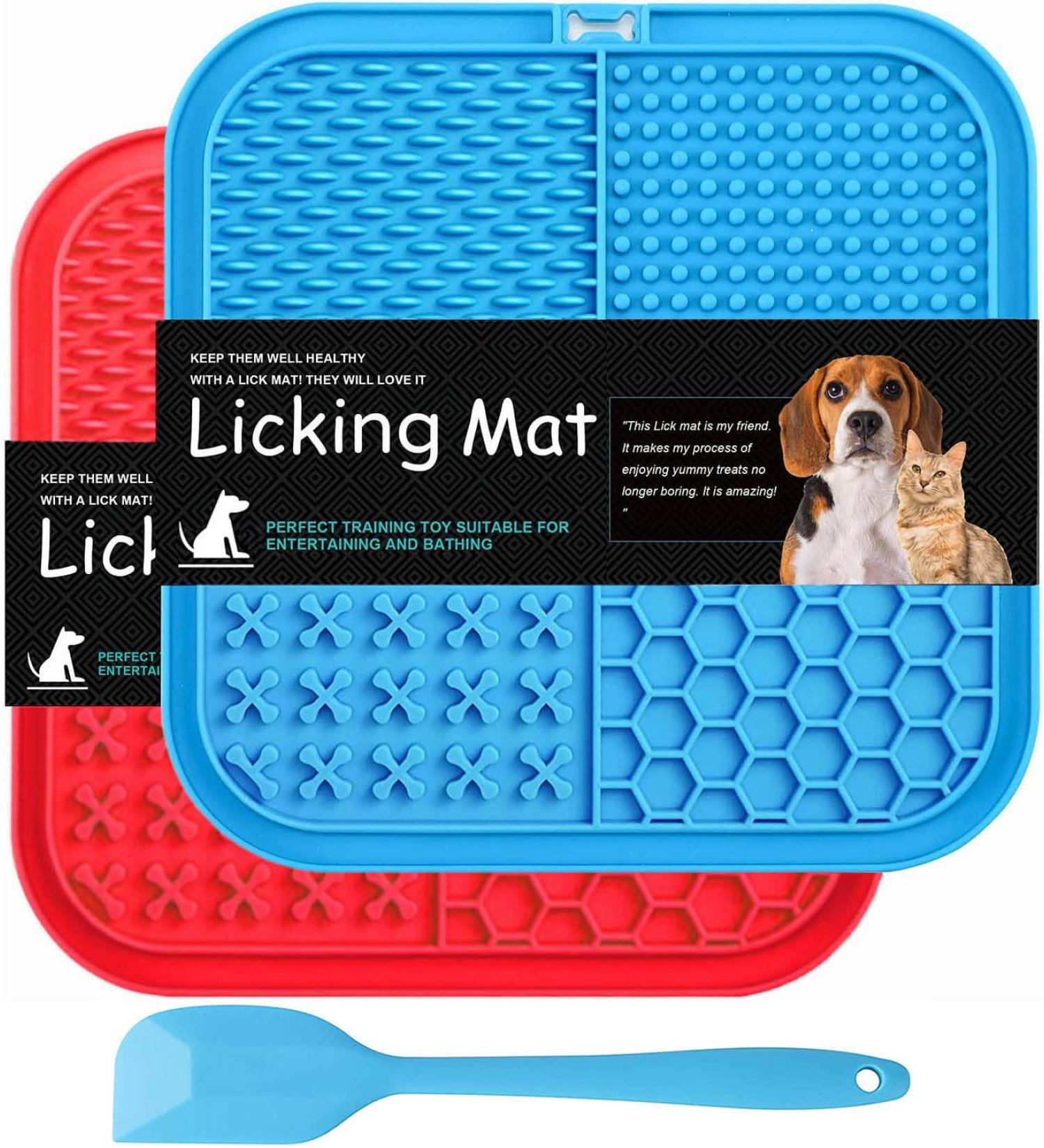 Lick Mat for Dogs - BPA-Free 2 Pack Leak Proof Mats with Strong Suction | Ideal for Bathing Training Fur & Claw Care - Includes Silicone Spatula - Buy Online on SooperMarket.com