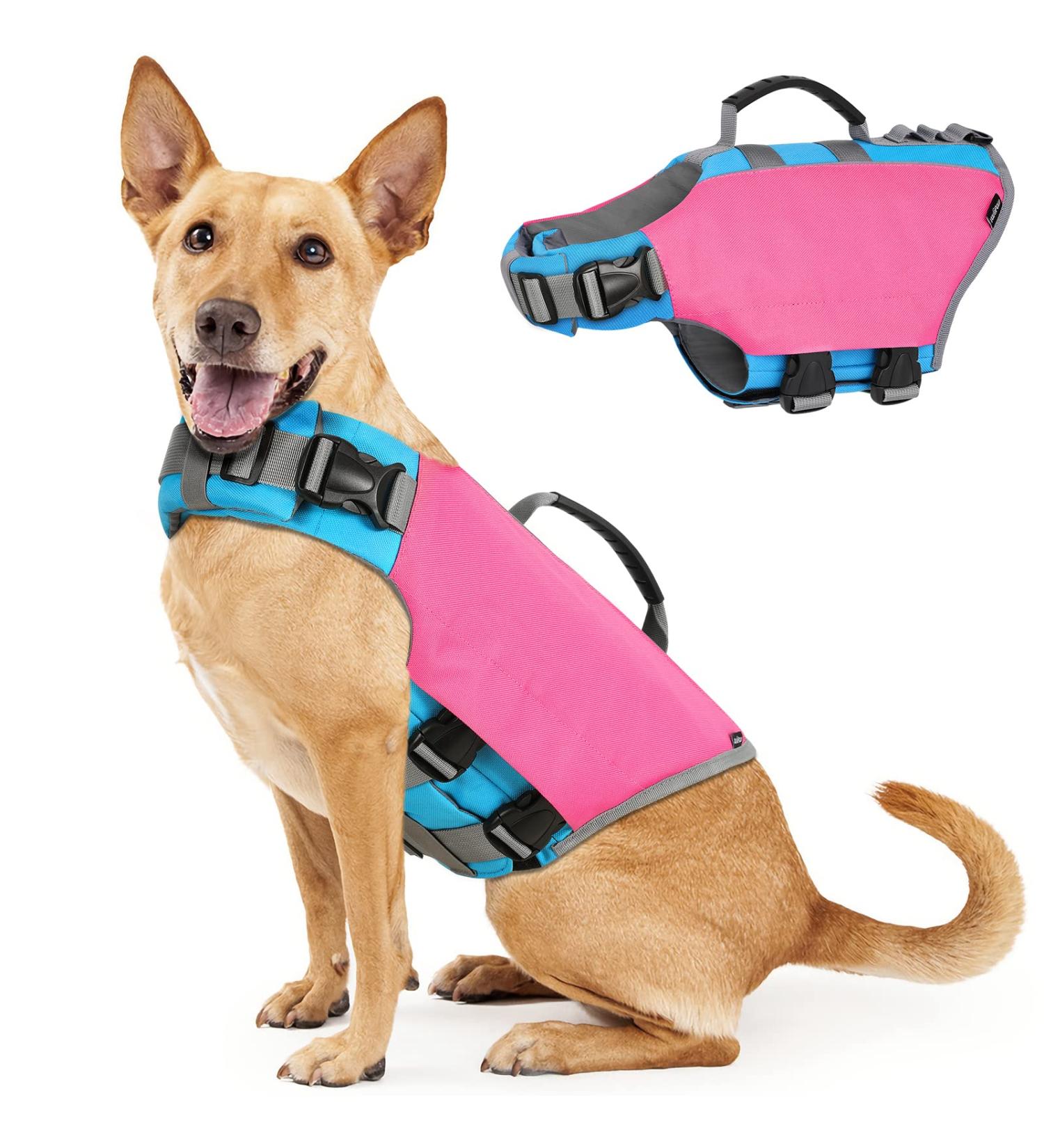 VavoPaw Large Dog Life Jacket with High Buoyancy and Rescue Handle - Rose Red - Buy Online on SooperMarket.com