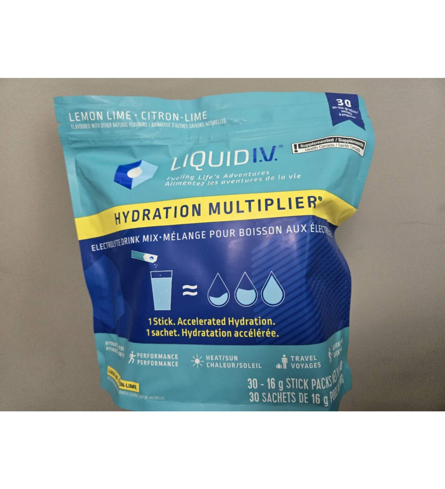 Liquid I.V Hydration Multiplier - 30 Individual Stick Packets in Resealable Pouch- Lemon Lime Flavor - 480 Grams