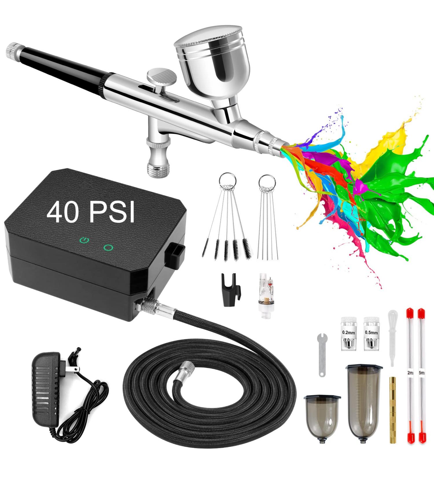 COSVII Upgraded 40 PSI Airbrush Kit with Compressor, Dual Action Gun Set for Art, Makeup, Cake Decorating - Black - Buy Online on SooperMarket.com