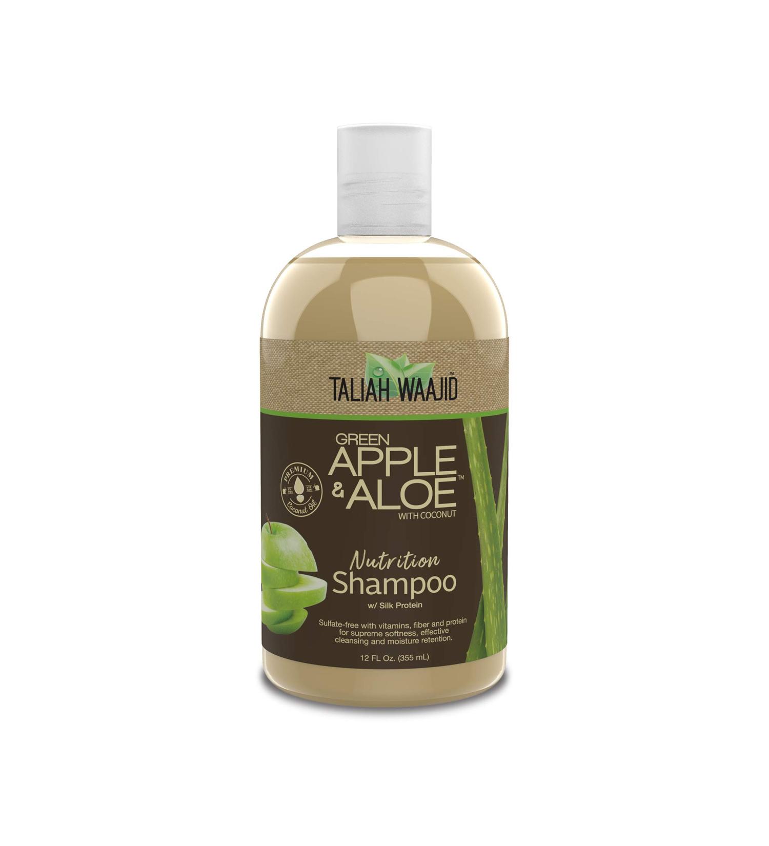 Taliah Waajid Green Apple & Aloe Nutrition Shampoo with Coconut | Curl Moisturizer Vitamins Fiber and Protein Formula | Softer Smoother Hair Cleansing for Thick Curly Hair -12oz (T112)