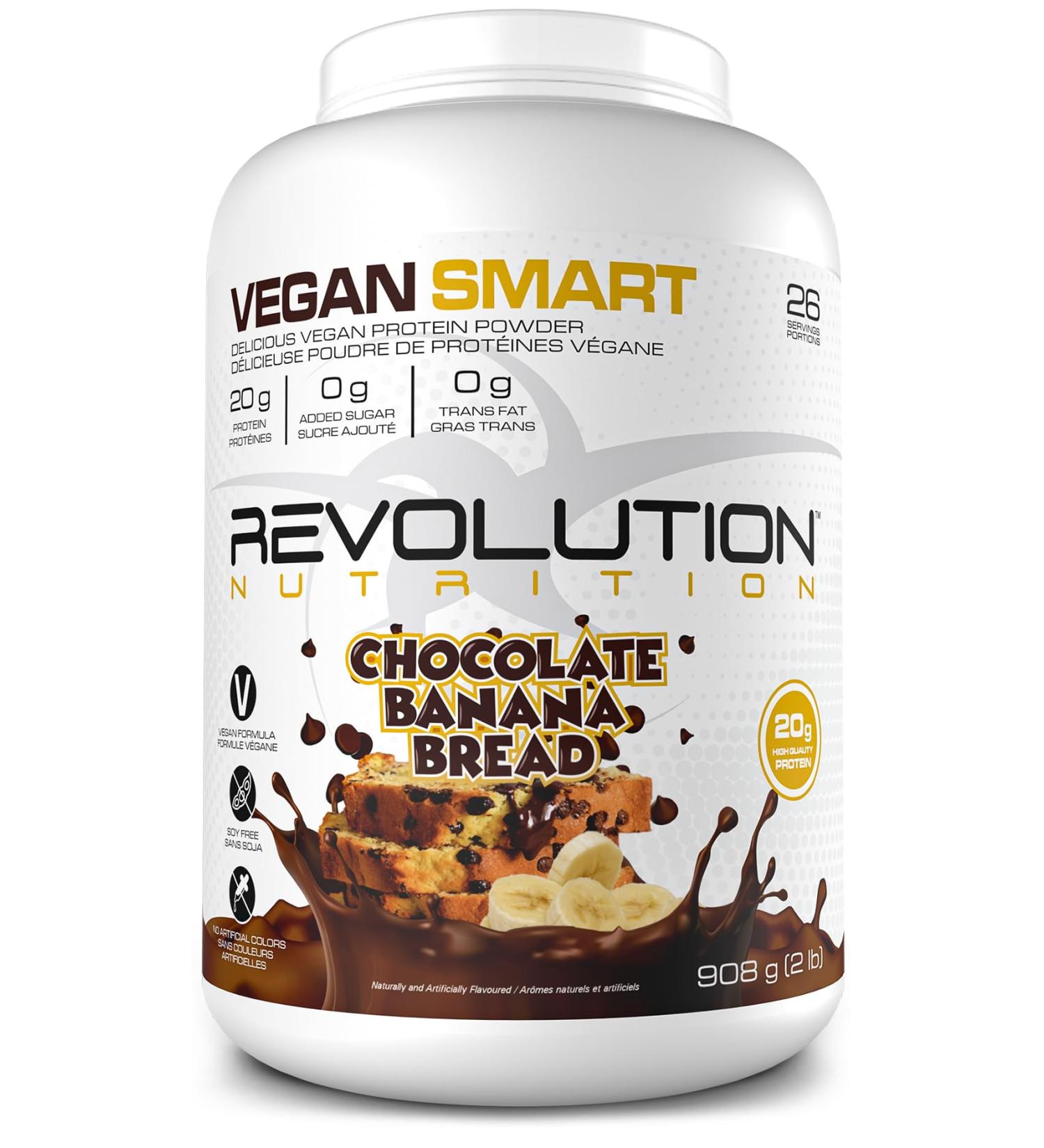 Revolution Nutrition Vegan Smart Vegan Protein Powder Dairy Free Plant Based Sugar Free Soy Free BCAAs Keto Friendly For Men & Women 20g Of Protein Per Scoop 908g 26 Servings (Chocolate Banana Bread 2 Pound) Chocolate Banana Bread 2 Pound - Buy Online on SooperMarket.com