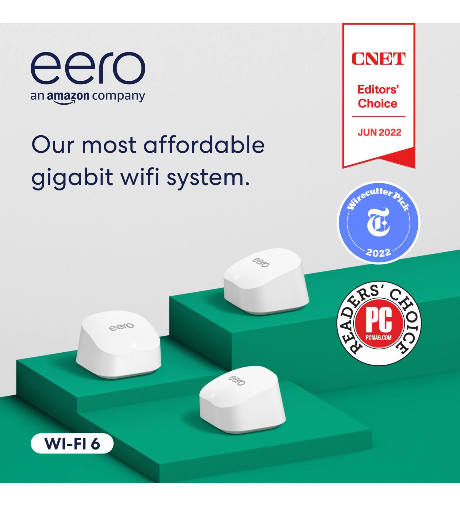 Amazon eero 6+ Mesh Wi-Fi System - Fast Gigabit Speeds - Connect 75+ Devices - 4,500 sq. ft. Coverage - 3-Pack 2022 Release - Buy Online on SooperMarket.com