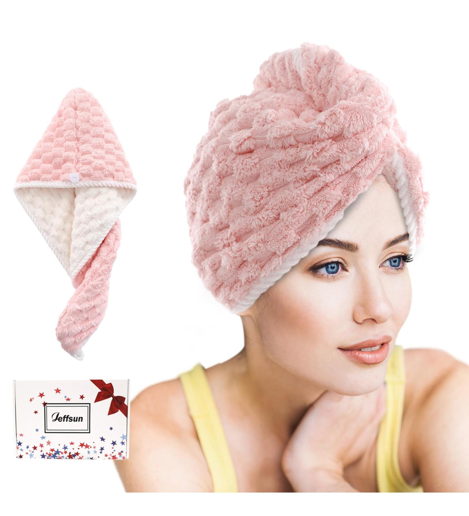 JEFFSUN Microfiber Hair Drying Towel Wrap - Super Absorbent Hooded Turban for Women | 2 Colors Extra Thick for Long Curly Wet Hair - Buy Online on SooperMarket.com