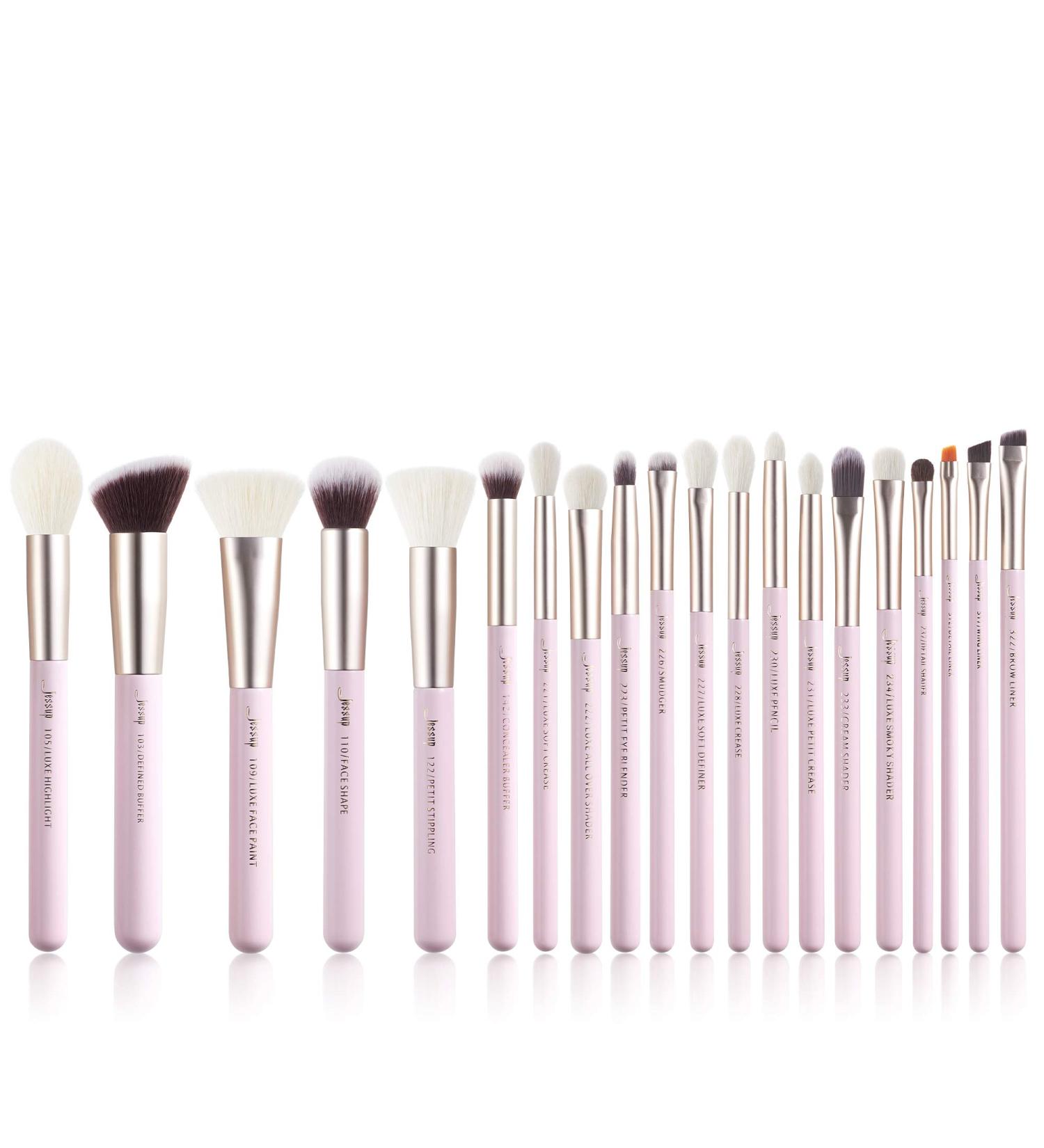 Jessup 20pcs Professional Makeup Brush Set - Natural Bristle for Foundation, Eyeshadow, Blusher - Concealer Brush Included - Blushing Bride T291 - Buy Online on SooperMarket.com