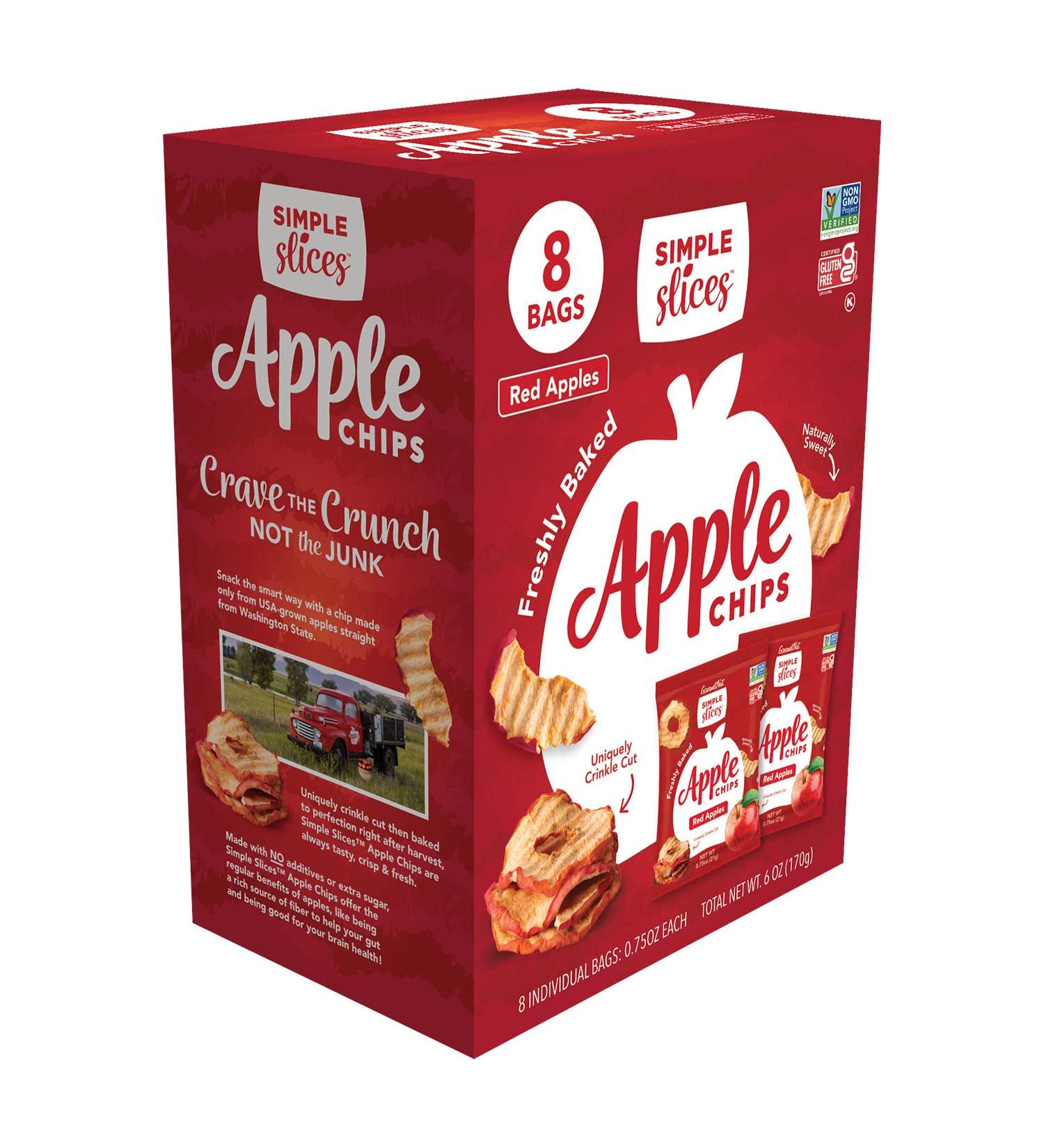 Gourmet Nut Simple Slices Baked Apple Chips - USA Grown Dried Apples - Healthy Vegan Snack - No Added Sugar - Red Apples - 8 Pack Box - Buy Online on SooperMarket.com