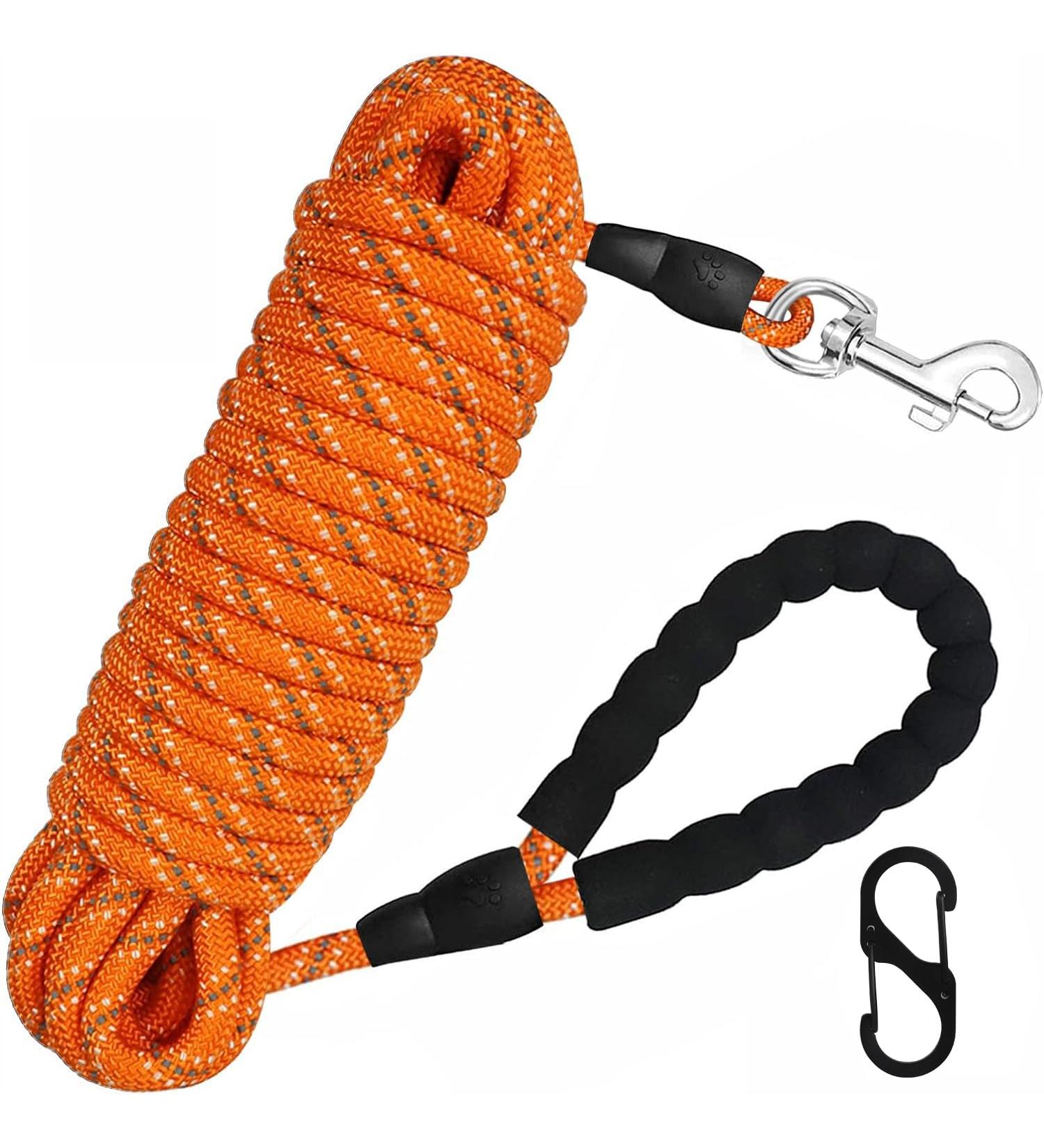 Orange 30M Nylon Reflective Dog Training Lead with Comfortable Handle - Ideal for Recall Training, Hiking, Camping, Walking - 100FT Long Line - Buy Online on SooperMarket.com