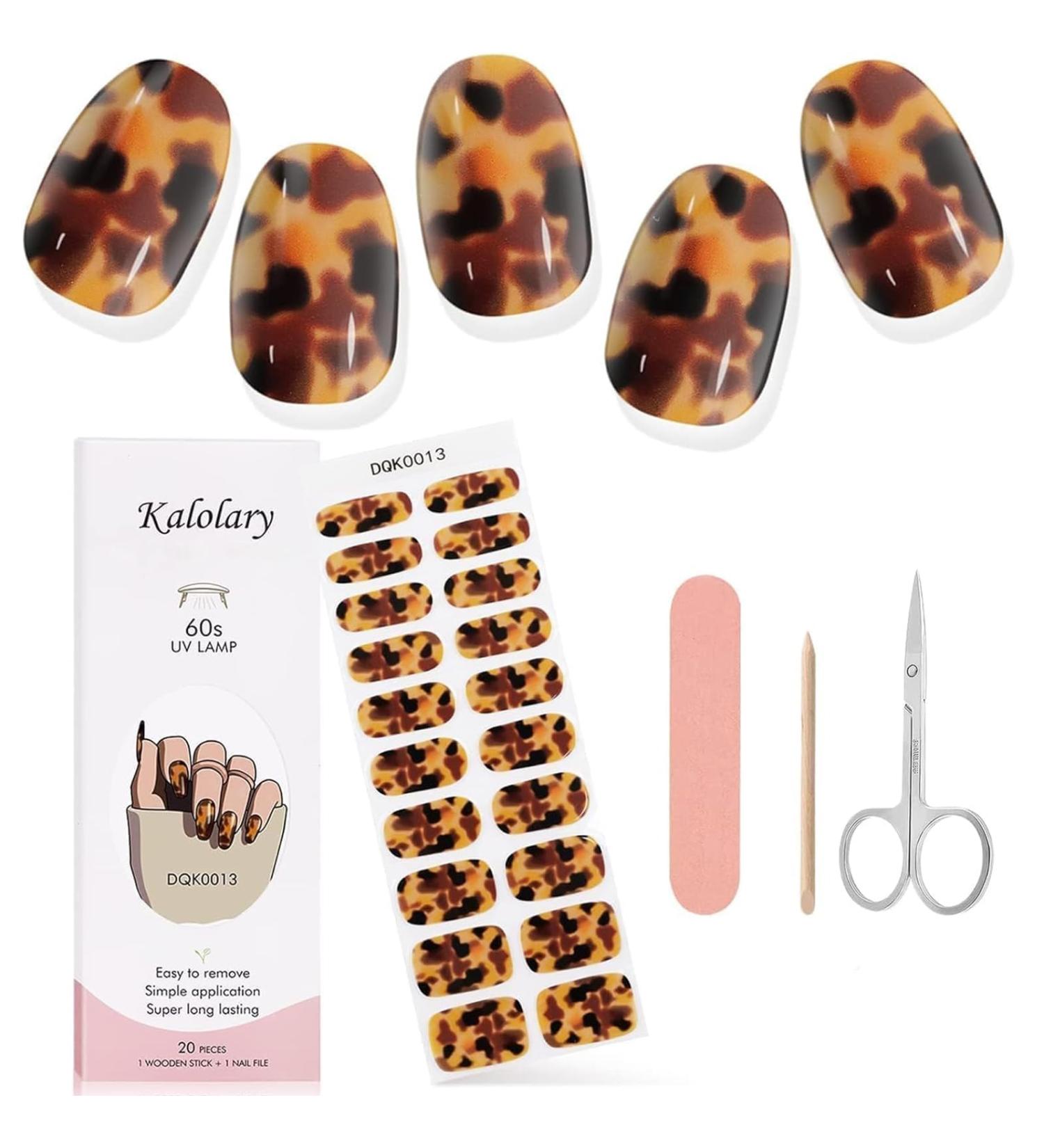 Kalolary Gel Nail Polish Strips Nail Gel Art Sticker Waterproof Full Nail Wraps Decal Sets with Scissors Nail File and Stick for Women Girls Nail Art Decor (UV/LED Lamp Required)-13 - Buy Online on SooperMarket.com
