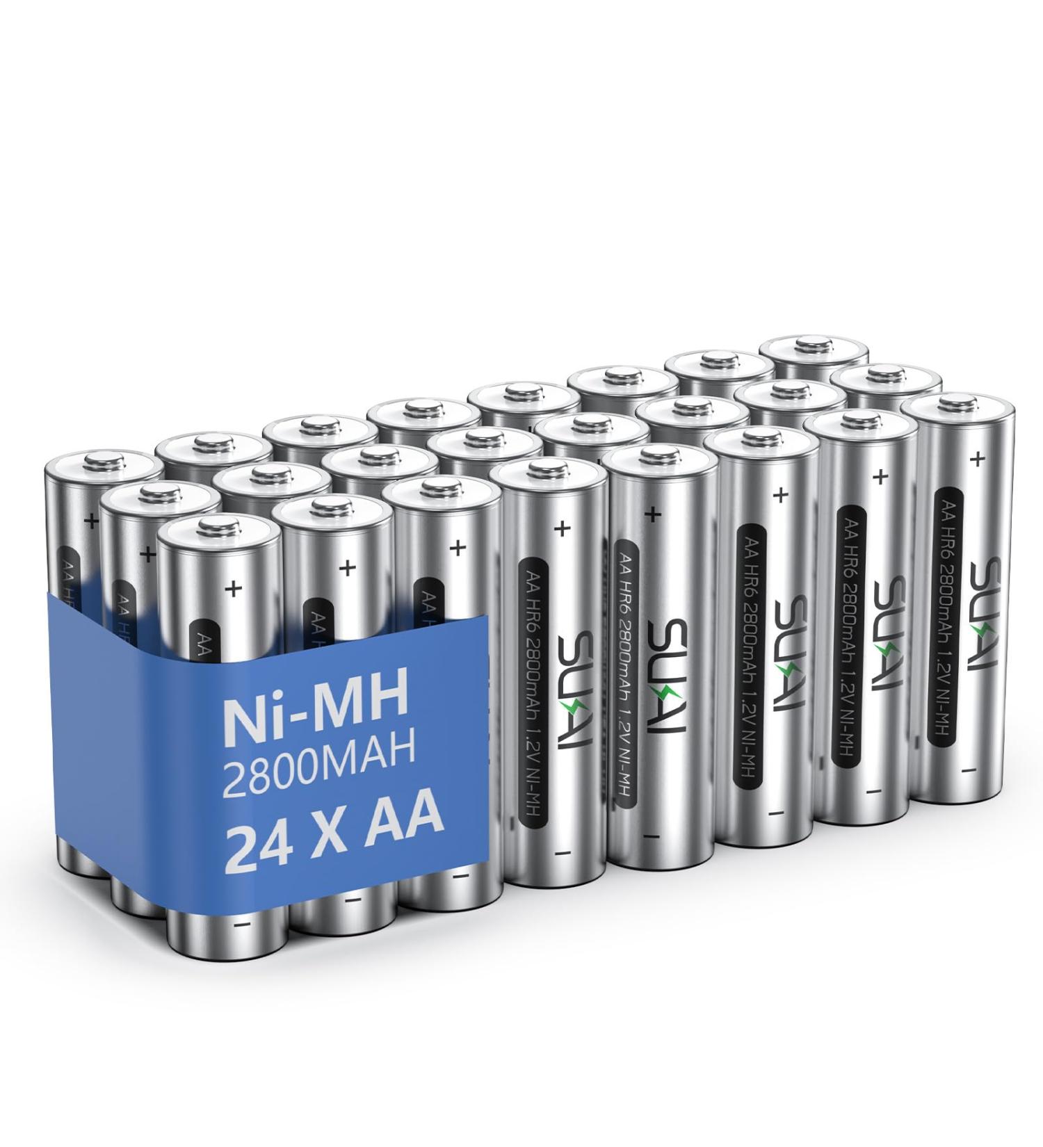 SUKAI AA Rechargeable Batteries 2800mAh High Capacity 1.2V Ni-MH Low Self Discharge Pre-Charged Reusable Batteries 24 Packs - Buy Online on SooperMarket.com