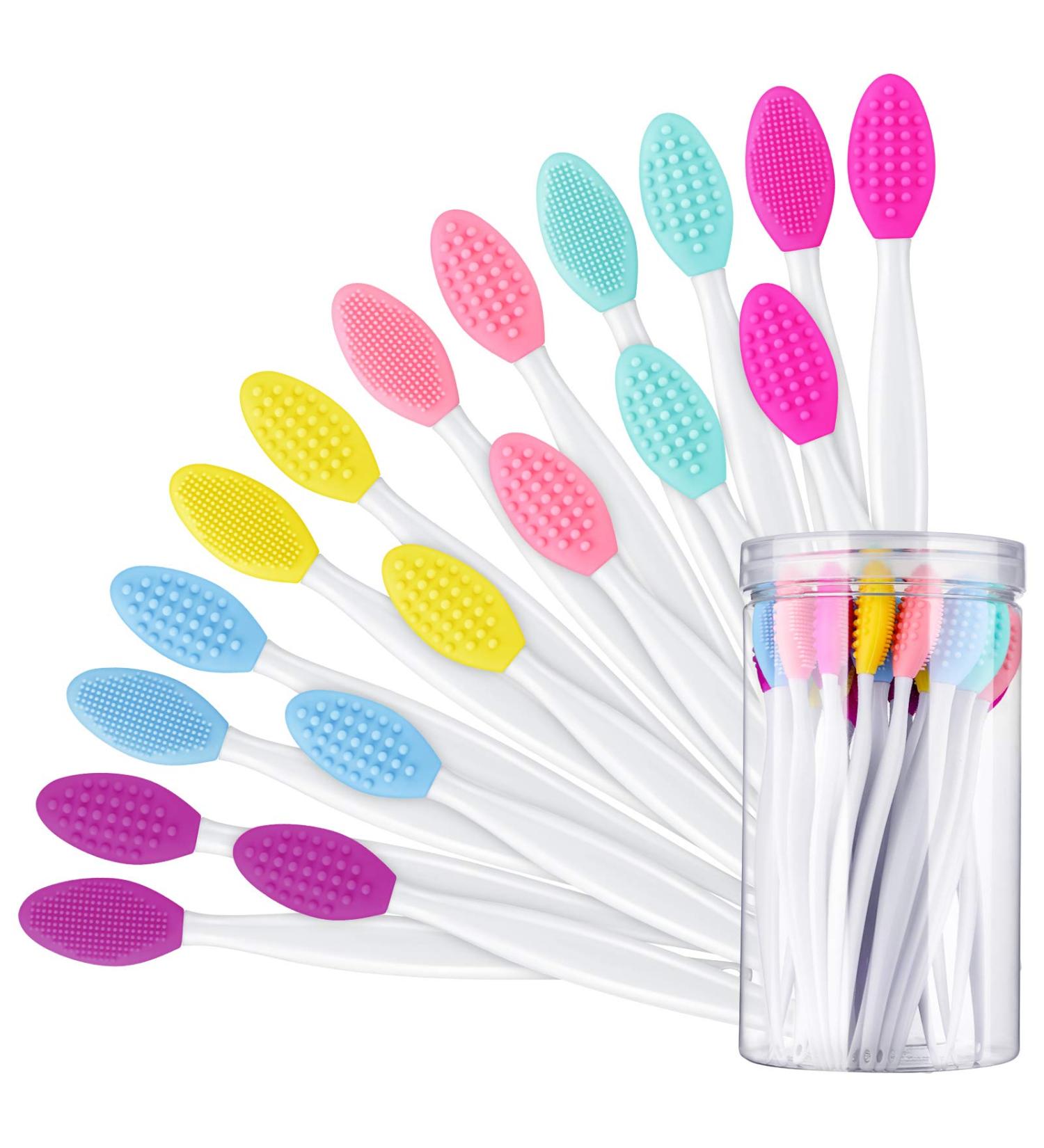 24 Pcs Double Sided Silicone Lip Scrubber Set for Plump Lips | Exfoliating Lip Brush with Container | Soft Cleaning Applicator for Smoother Appearance - Mixed Colors - Buy Online on SooperMarket.com
