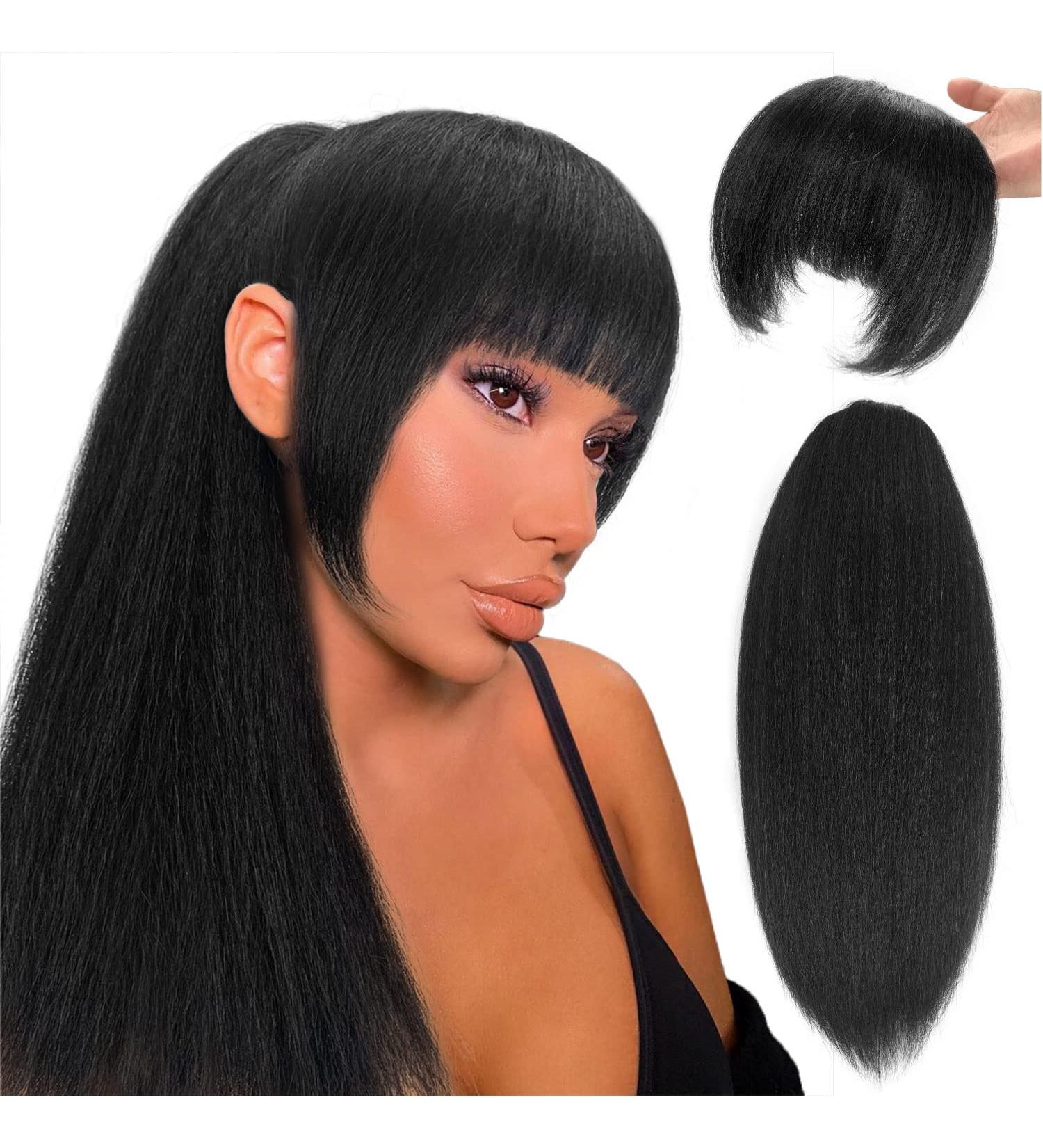 Allyreetress Yaki Drawstring Ponytail with Bangs - Long Yaki Straight Ponytail Extension for Black Women Synthetic Hairpiece Clip in Ponytails Extension for Daily Party Use (black) 20 inches with bangs black - Buy Online on SooperMarket.com