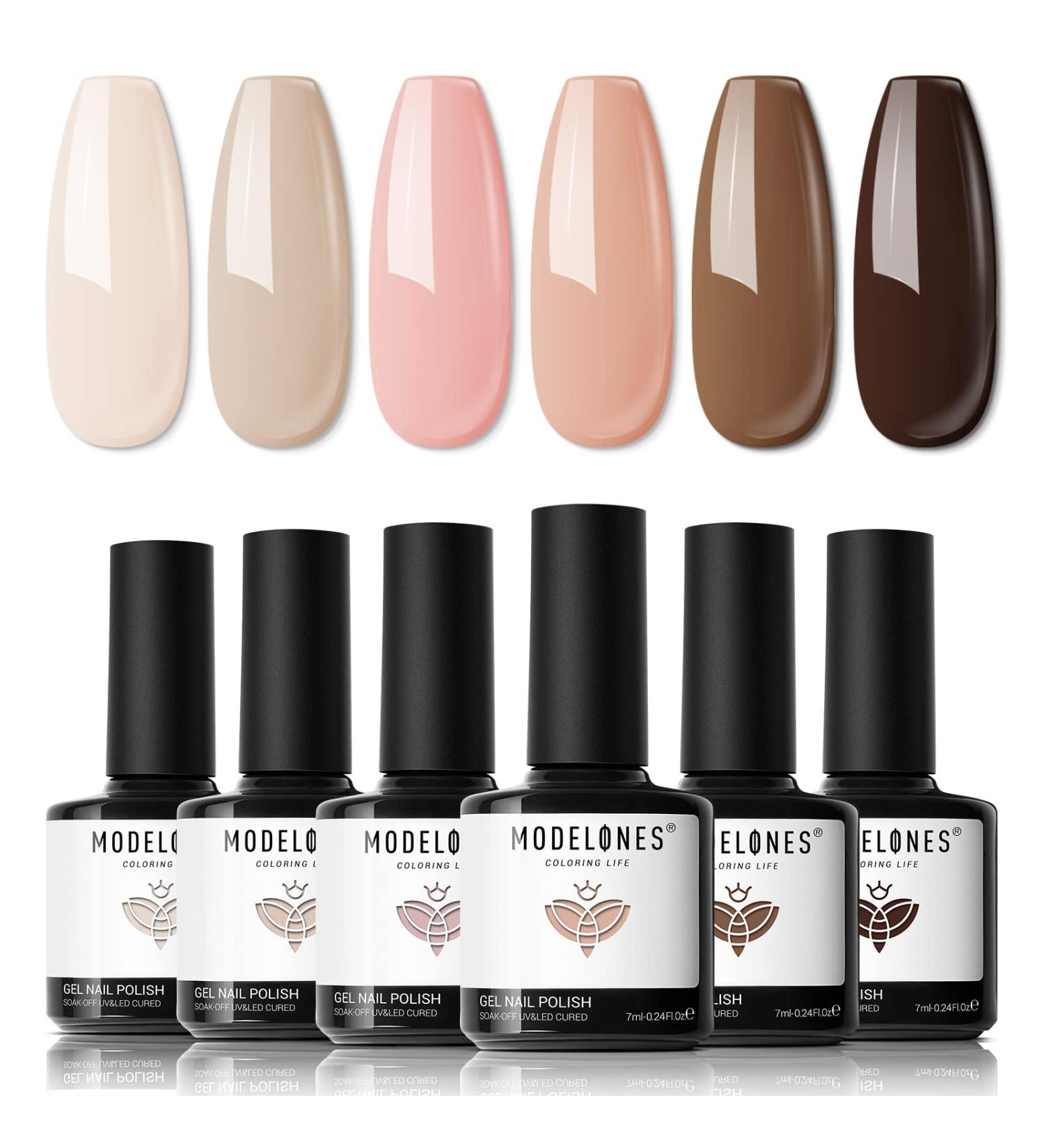 Modelones Gel Nail Polish Nude - 6 Colors White Gel Polishes Brown Pink Gel Polish Set Nail Gel Polish French Manicure All Seasons Neutral LED Gel Nail Kit Soak Off Manicure DIY Home Salon A-Nude Brown 7 ml (Pack of 1) - Buy Online on SooperMarket.com