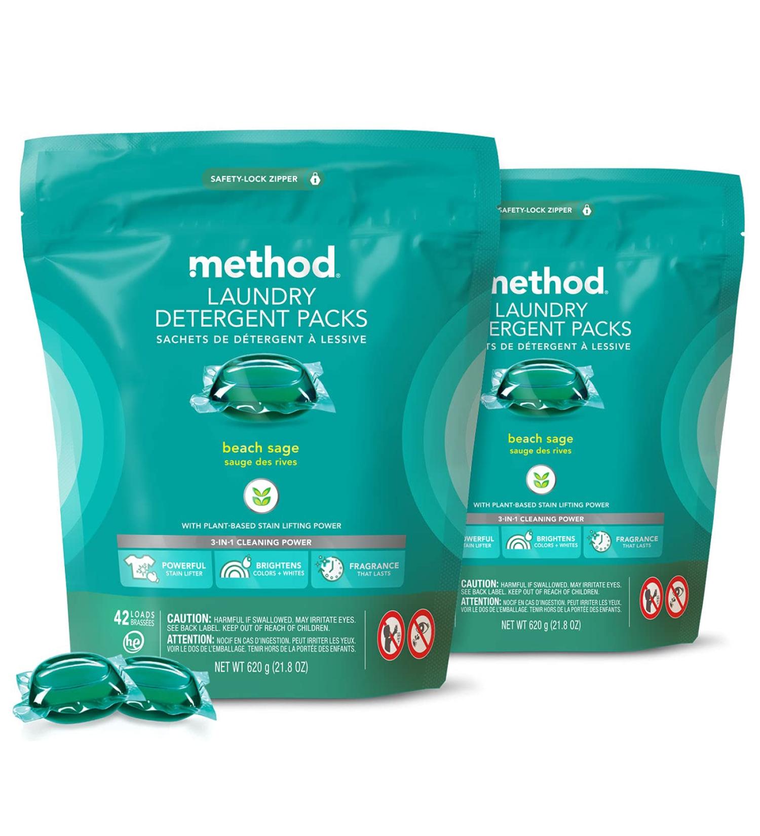 Method Beach Sage Laundry Detergent Packs - 84 Packs, Hypoallergenic & Plant-Based Stain Remover, Works in Hot & Cold Water - Pack of 2 - Buy Online on SooperMarket.com