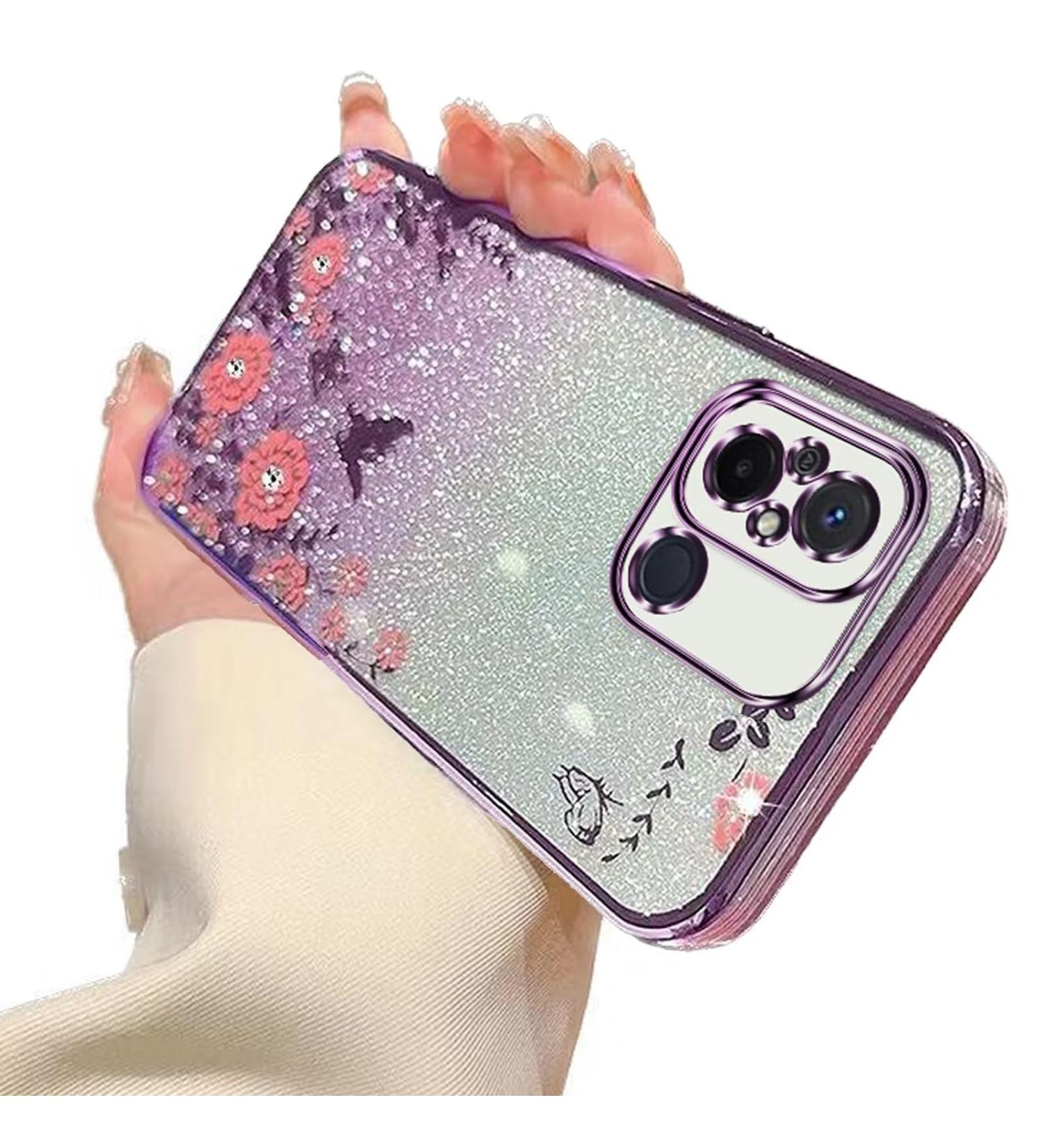 Tivenfezk Nadoli Glitter Diamond Case for Xiaomi Redmi 12C - Sparkle Flower Butterfly Soft Silicone Cover - Protective Glossy Frame in Purple - Buy Online on SooperMarket.com