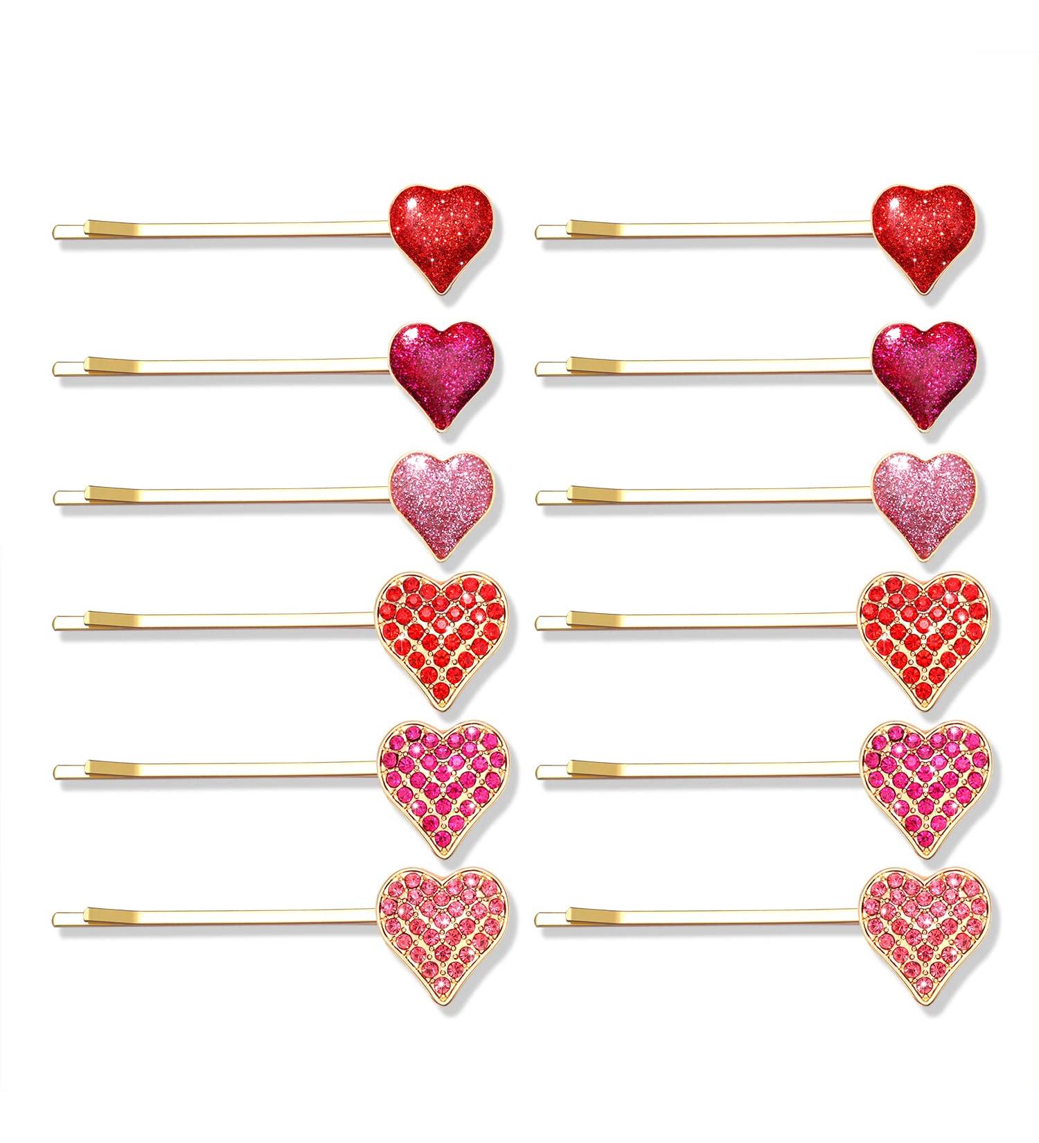 12 Pack Boderier Valentine's Day Heart Bobby Pins - Red Enamel Rhinestone Hairpins for Women & Girls - Buy Online on SooperMarket.com