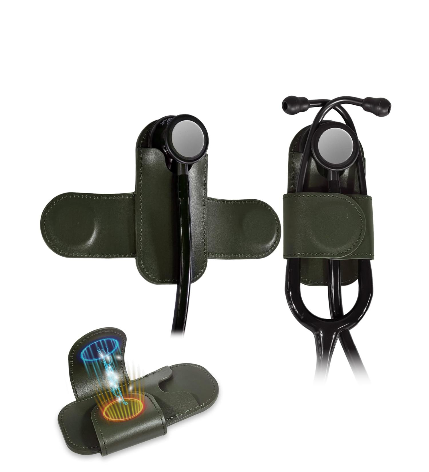 Top-Grain Leather Stethoscope Holder - Durable Magnetic Closure for Easy Access | Ideal for Doctors & Nurses | Green - Buy Online on SooperMarket.com