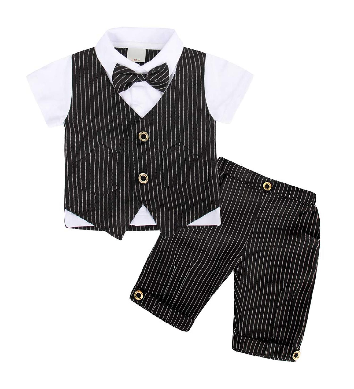 AmzBarley Baby Boys Tuxedo Rompers Suit | Formal Outfit for Kids | Gentleman Dress Shirt Pants Vest Bowtie | Black 1-2 Years - Buy Online on SooperMarket.com