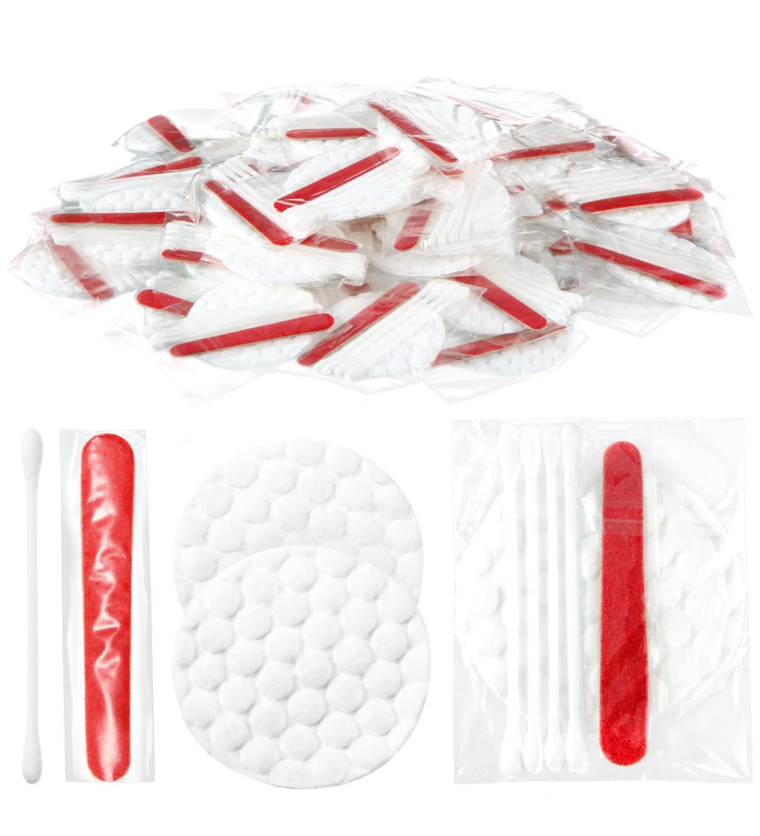 100 Piece Hotel Vanity Kit - Individually Wrapped Disposable Amenities with Cotton Pads, Swabs, and Nail File - Travel Size Hospitality Supplies for Motels and Toiletries - Buy Online on SooperMarket.com