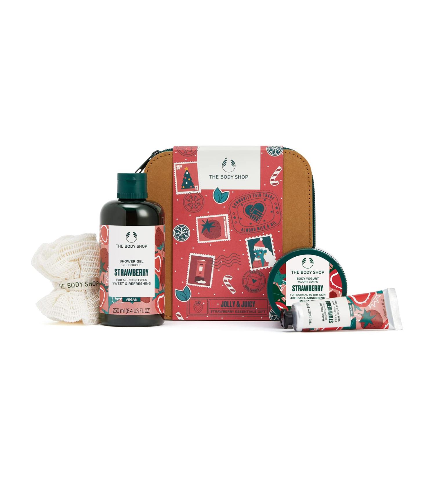 The Body Shop Jolly & Juicy Strawberry Essentials Gift Set - Vegan Body Care - 4 Items - Buy Online on SooperMarket.com