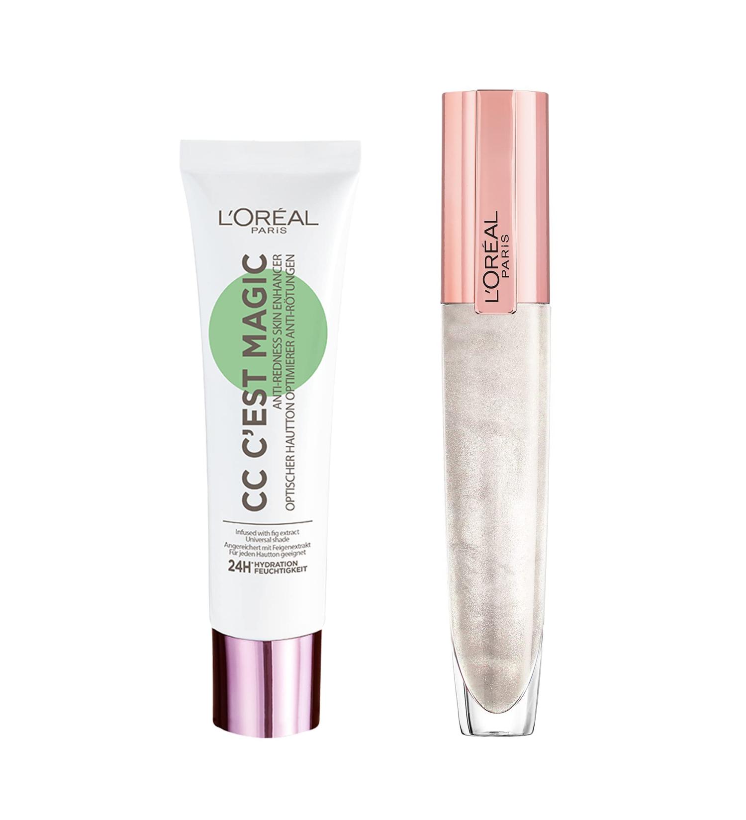 L'Or al Paris C est Magic Anti-Redness CC Cream and Glow Paradise Plumping and Hydrating Lip Gloss with Hyaluronic Acid and a Collagen Complex for a Fresh Clean Makeup Look CC Cream & Gloss - Buy Online on SooperMarket.com
