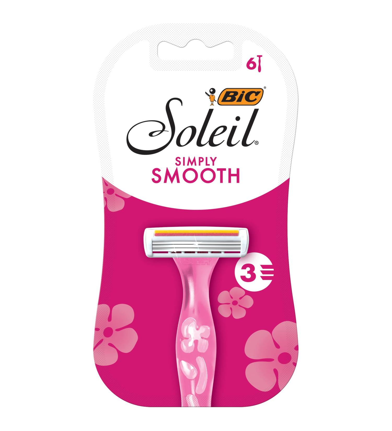 BIC Soleil Simply Smooth Women's Disposable Razors - 3 Blades, Moisture Strip, Silky Smooth Shave - 6-Count Pink (Pack of 1) - Buy Online on SooperMarket.com