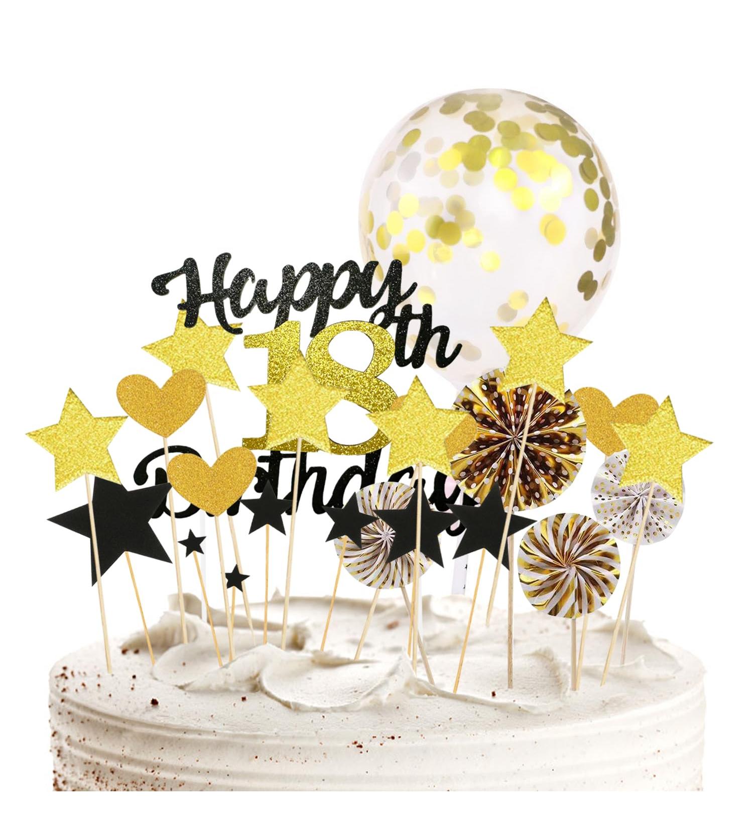 24pcs Black Gold Cake Decoration Set 18 Birthday Decoration Cake Top Hat Happy Birthday Cake Plug-in Black Gold Birthday Party Flag - Buy Online on SooperMarket.com