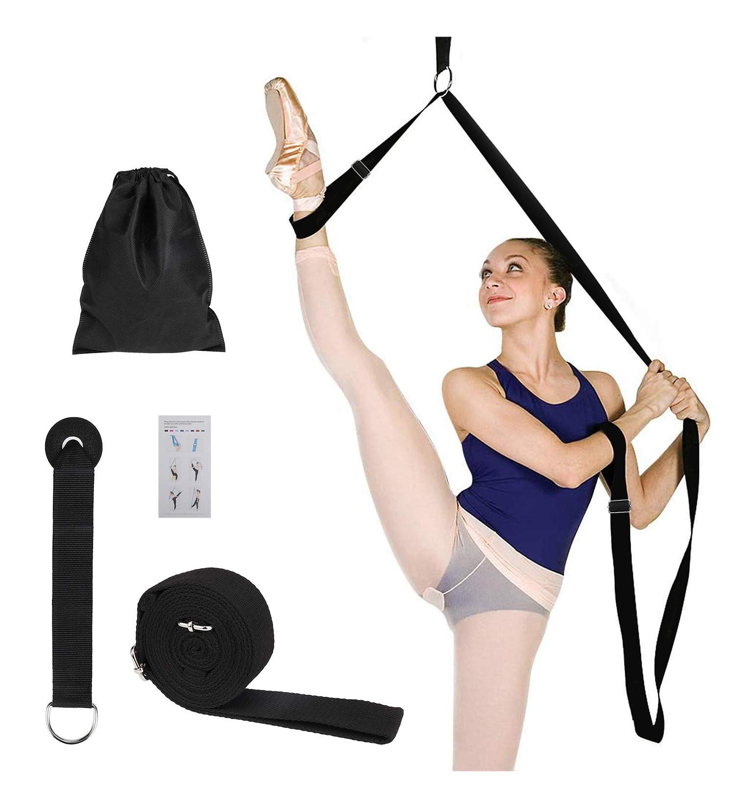 Maoxintek Yoga Belt Leg Extensor - Fitness Stretch Band for Dance Ballet & Gymnastics - Long Cotton Loop with Door Anchor - Black - Buy Online on SooperMarket.com