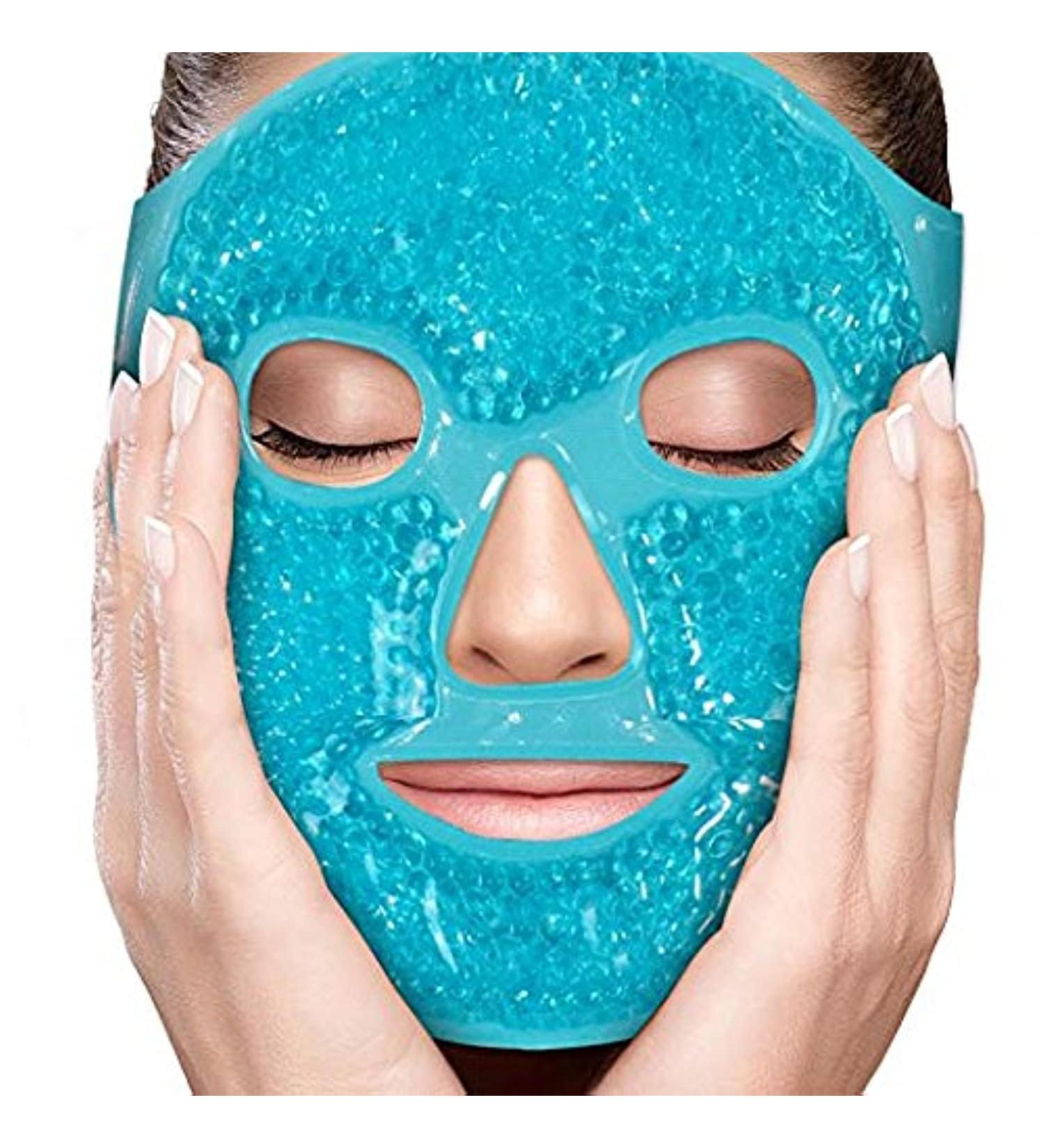 Perfecore Facial Mask for Puffy Eyes and Migraine Relief - Hot Cold Gel Beads Compress Pack - Spa Therapy Wrap for Sinus and Headaches - Blue - Buy Online on SooperMarket.com