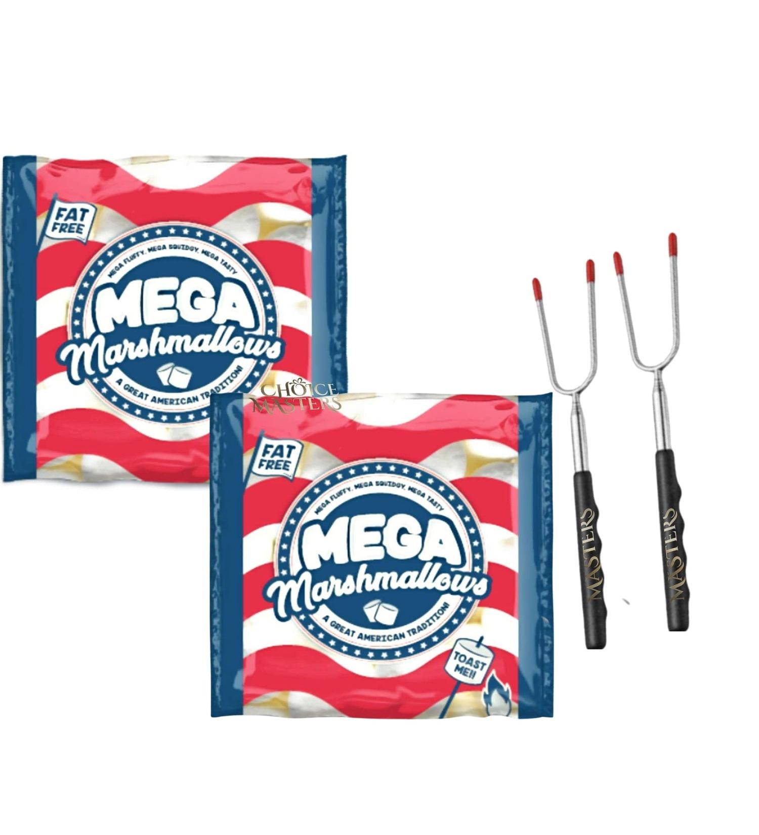 Mega Marshmallow & 2 Extendable Roasting Forks - Giant Extra Tasty Extra Fluffy Extra Large Fat Free Smores Roasting Mega Marshmallow - American Brand 1.1kg - Buy Online on SooperMarket.com