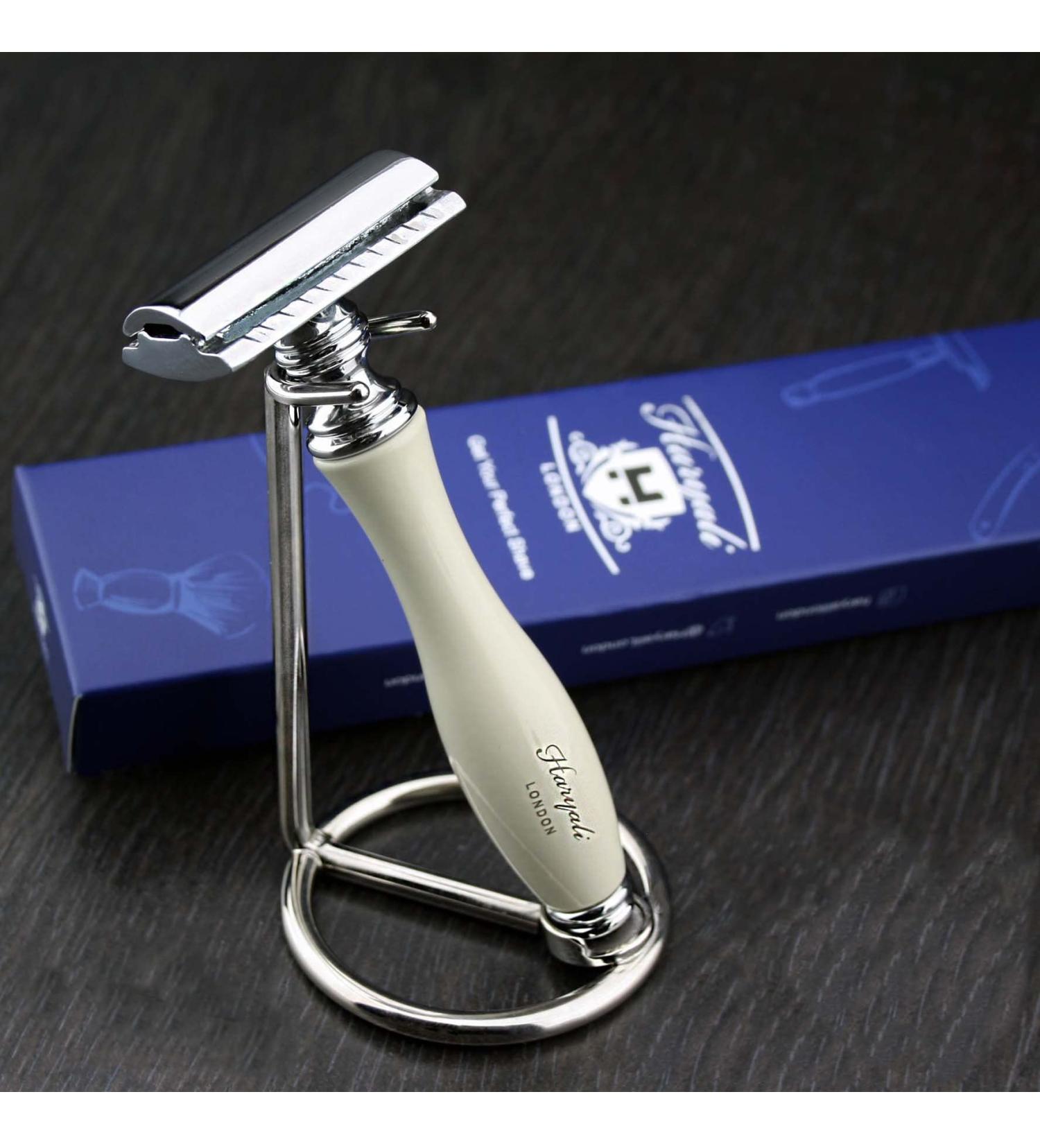 Gent's Classic DE Safety Razor in Elegant Ivory | Stylish Stainless Steel Stand | Perfect Men's Shaving Gift Essentials - Buy Online on SooperMarket.com
