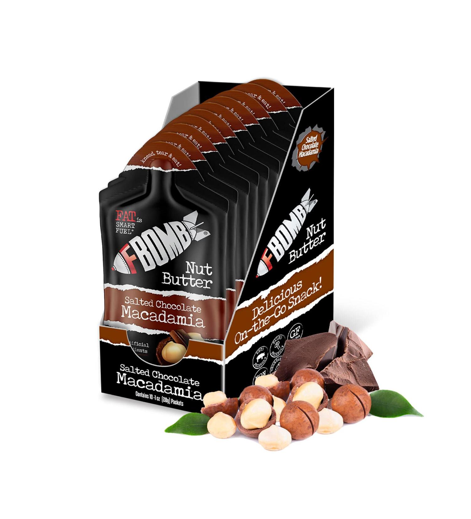 FBOMB Macadamia Nut Butter Packets - Keto Fat Bombs - Low Carb  Paleo  Keto Snacks. No added Sugar. Gluten Free - Macadamia + Chocolate. 10 Single Serve Packets New Chocolate Macadamia - Buy Online on SooperMarket.com