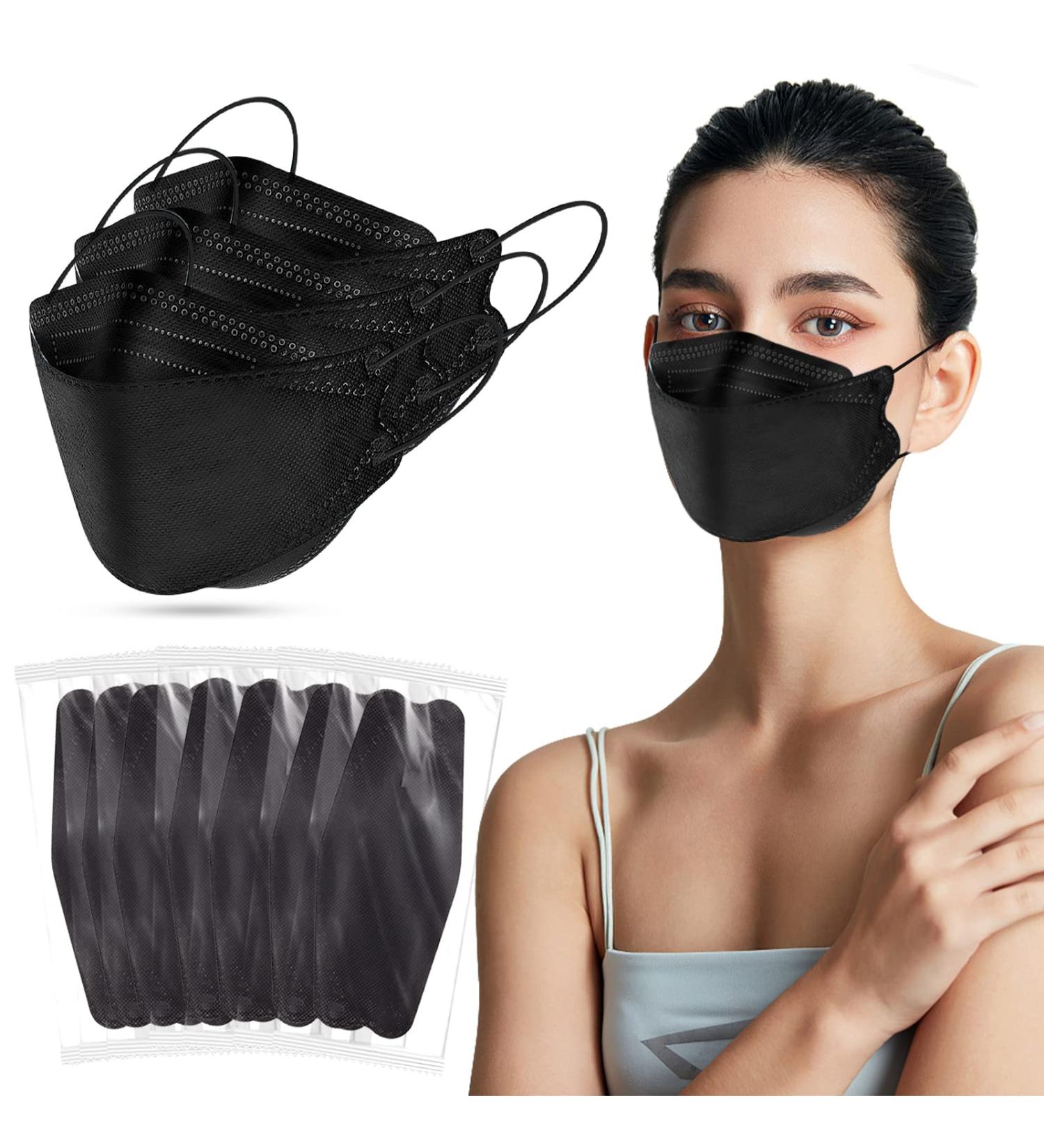 60PCS KF94 Black Disposable Face Masks - Individually Packaged 4-Ply Breathable Fish Mouth Type Mask for Daily Outdoor Use - Adjustable Nose for Comfort - Buy Online on SooperMarket.com