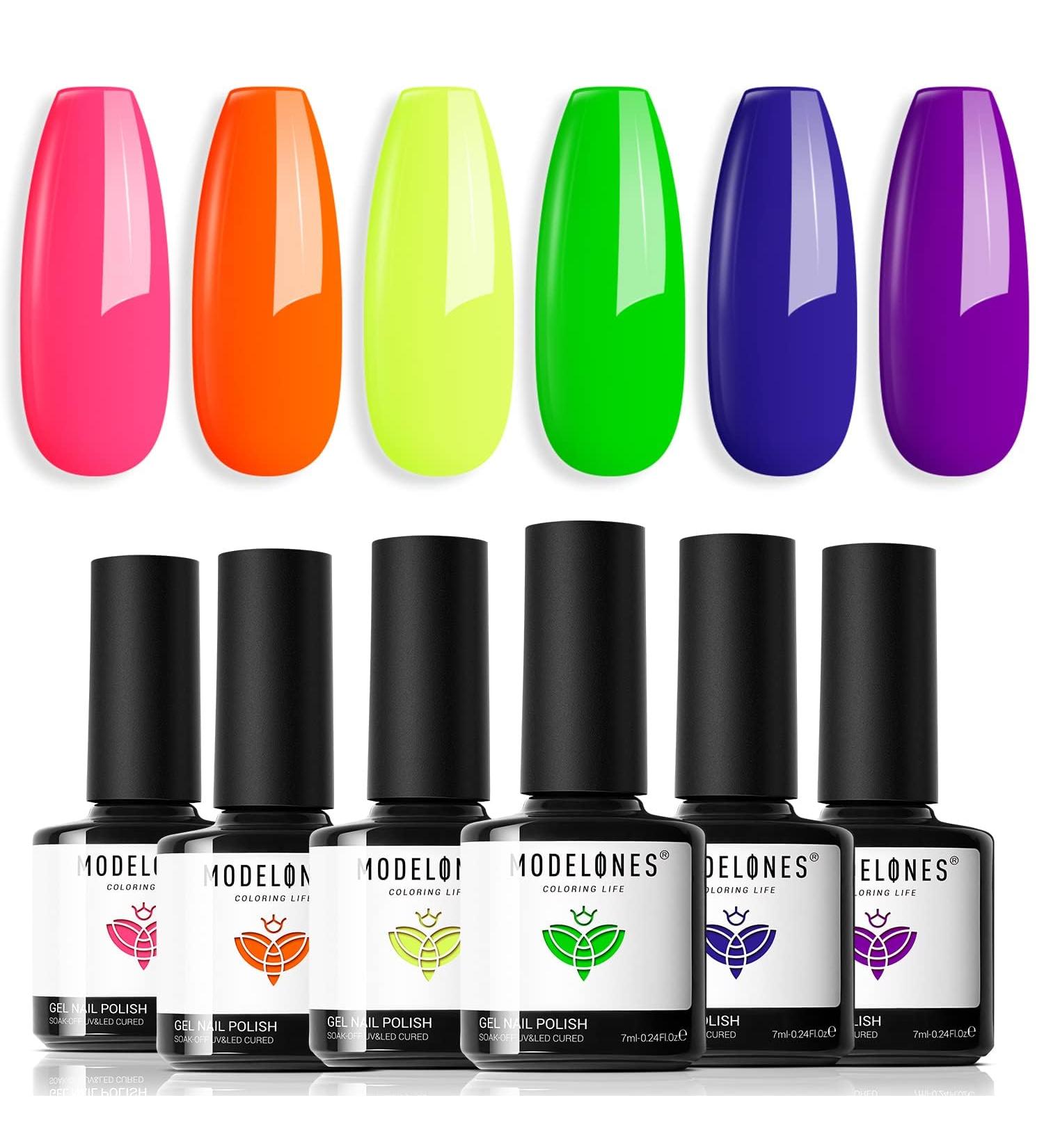 Modelones Neon Gel Nail Polish - 6 Colors Gel Polish Hot Pink Orange Bright Nail Polish Gel Neon Yellow Green Purple Gel Nail Kit Popular Nail Art DIY Manicure Gifts for Women DIY Salon - Buy Online on SooperMarket.com